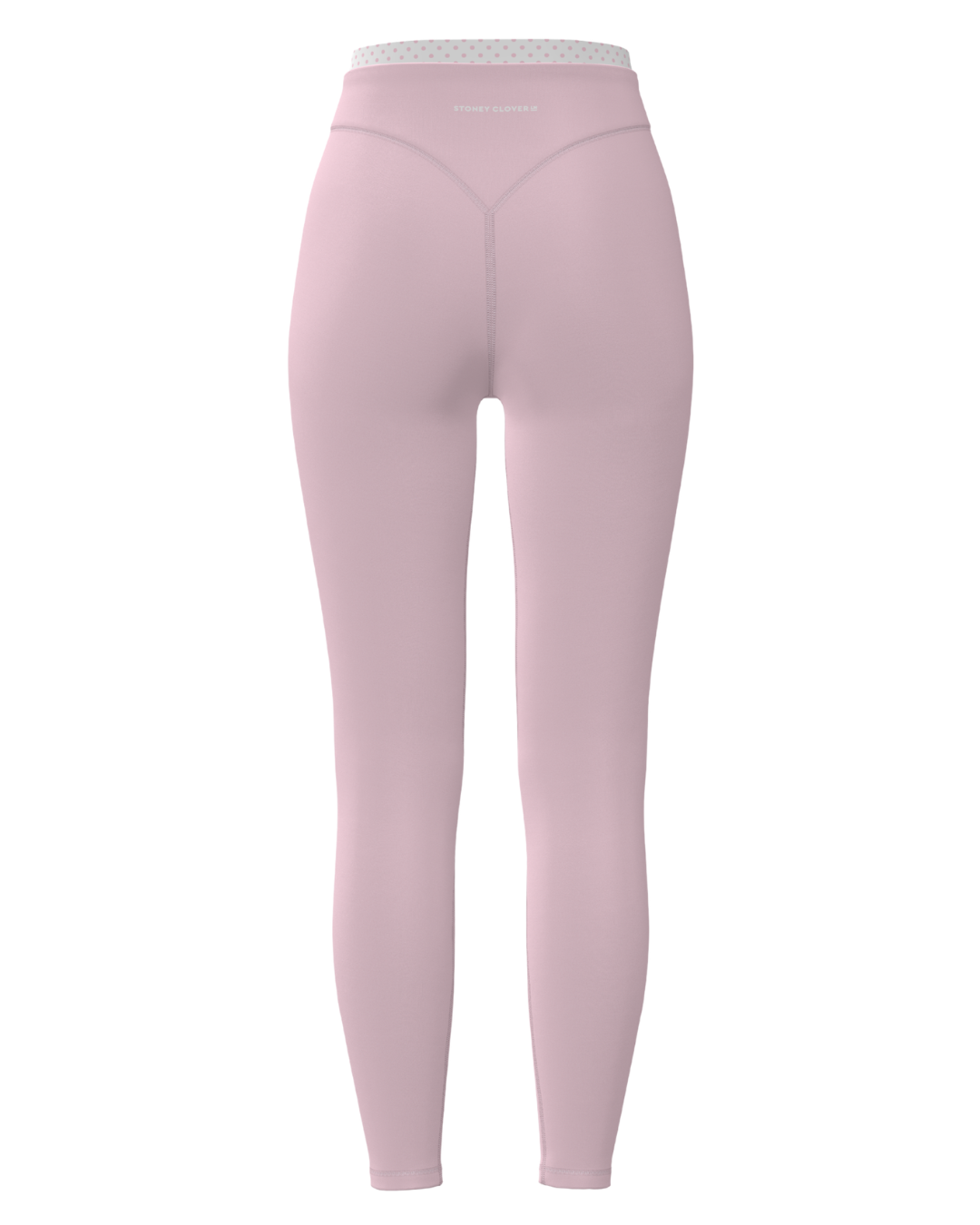 back view of SCL layered sculpt pant in soft pink & polka dots