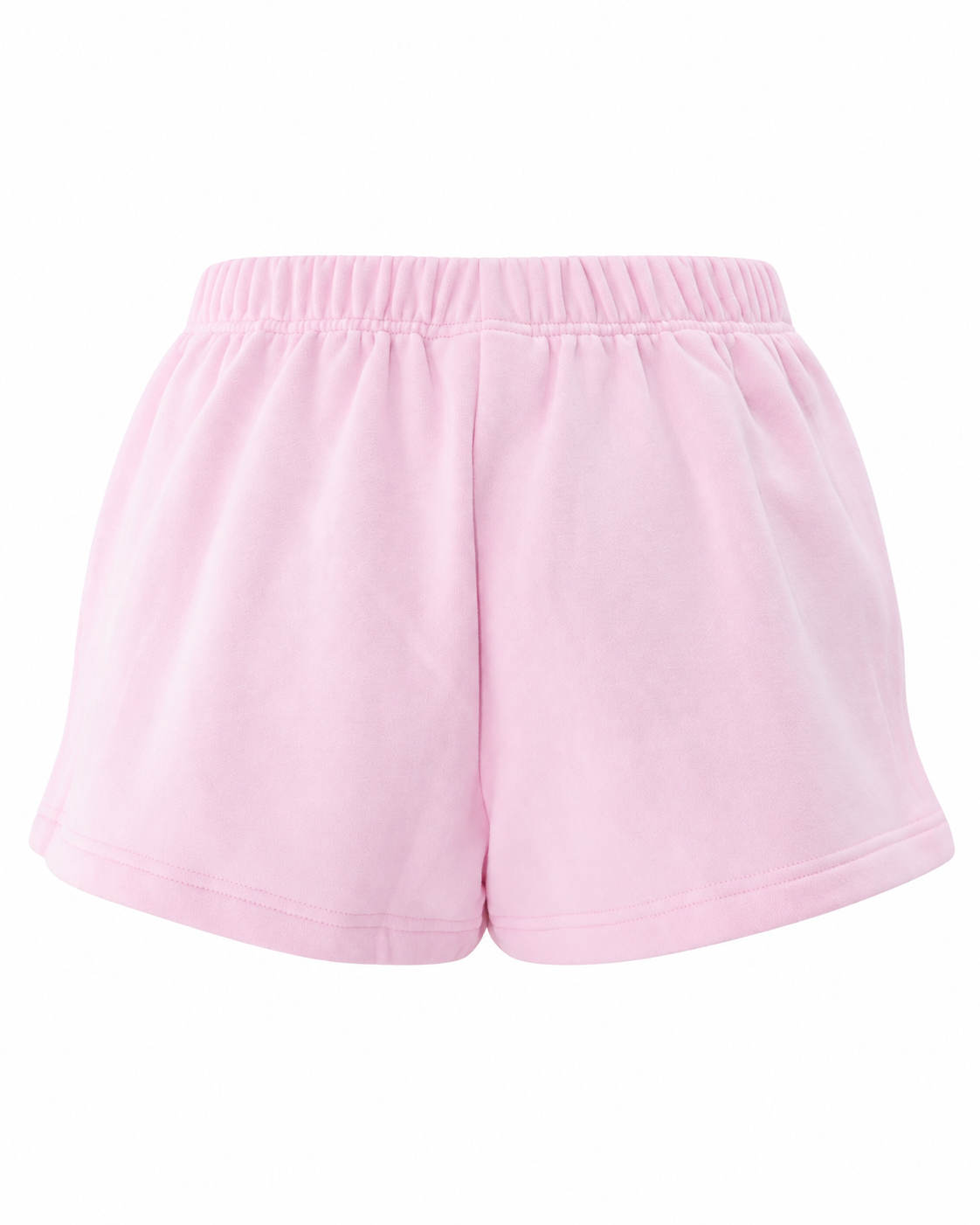 back view of the lounge short in soft pink and white polka dots