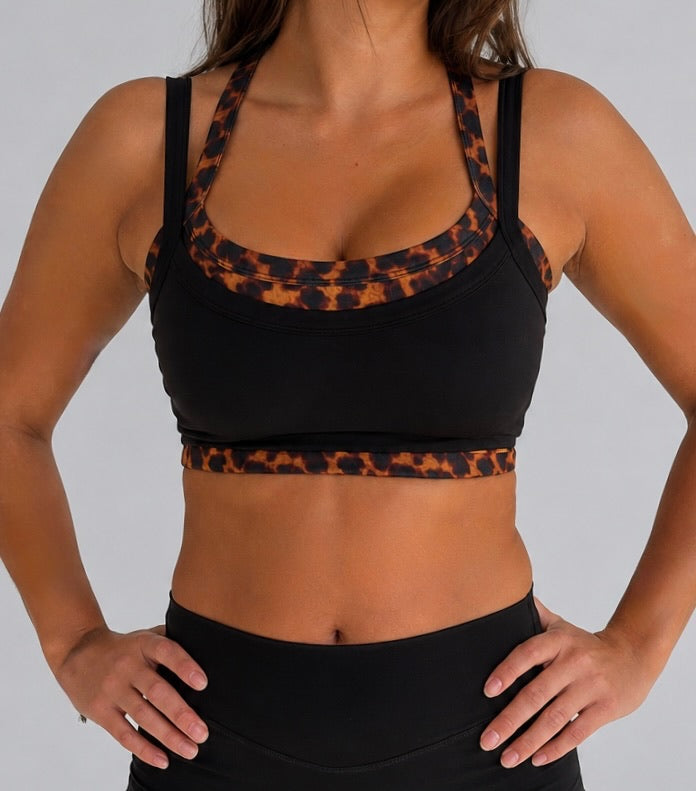 Full Scoop Double Layer Bra - Black & Tortoise
