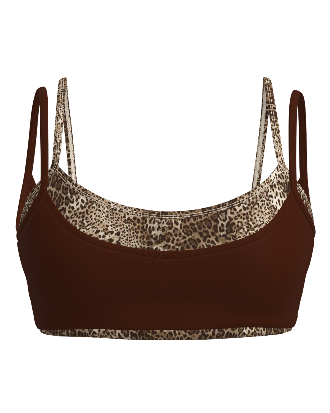 Double Layer Scoop Bra - Mocha Brown & Wild Side
