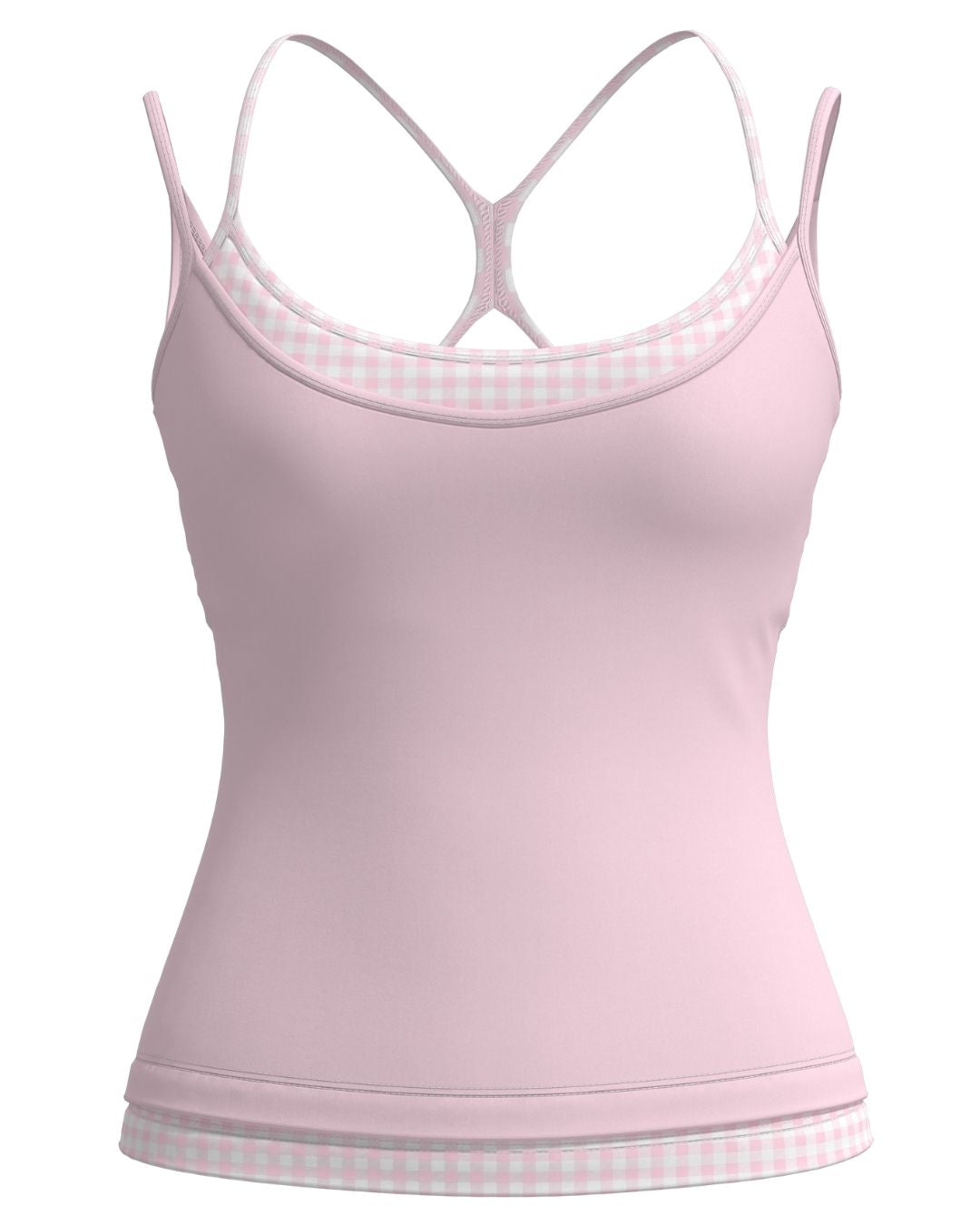 Double Layer Sporty Tank - Soft Pink & Gingham