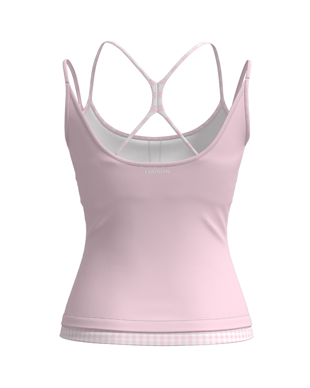 Double Layer Sporty Tank - Soft Pink & Gingham