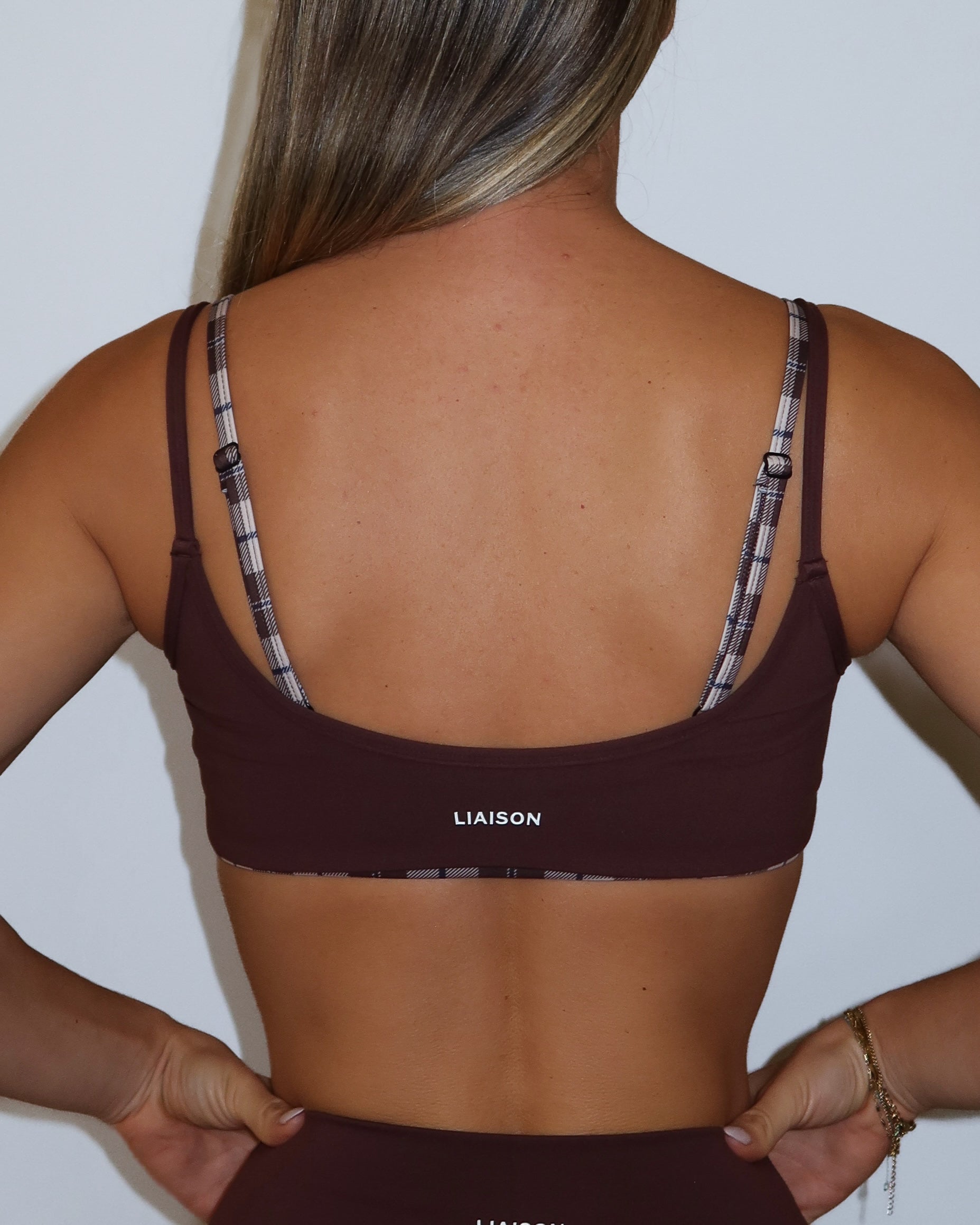 Double Layer Scoop Bra - Mocha Brown & Plaid