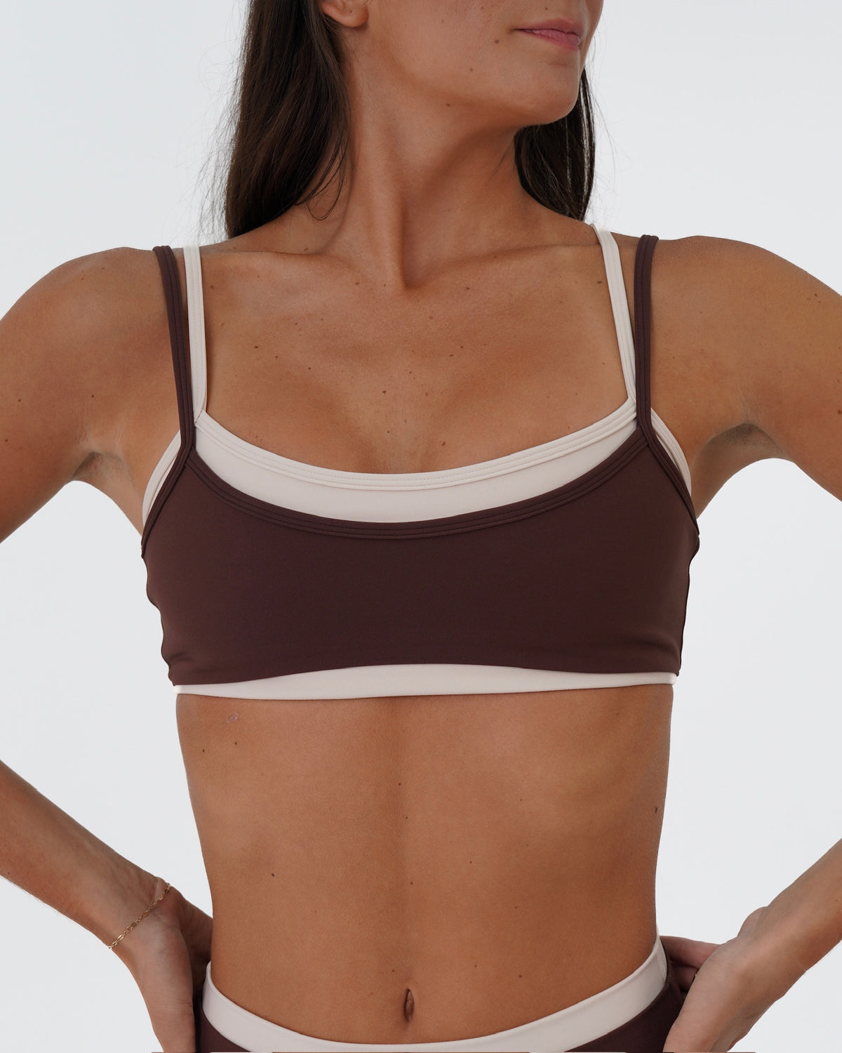 Double Layer Scoop Bra - Mocha Brown & Sand