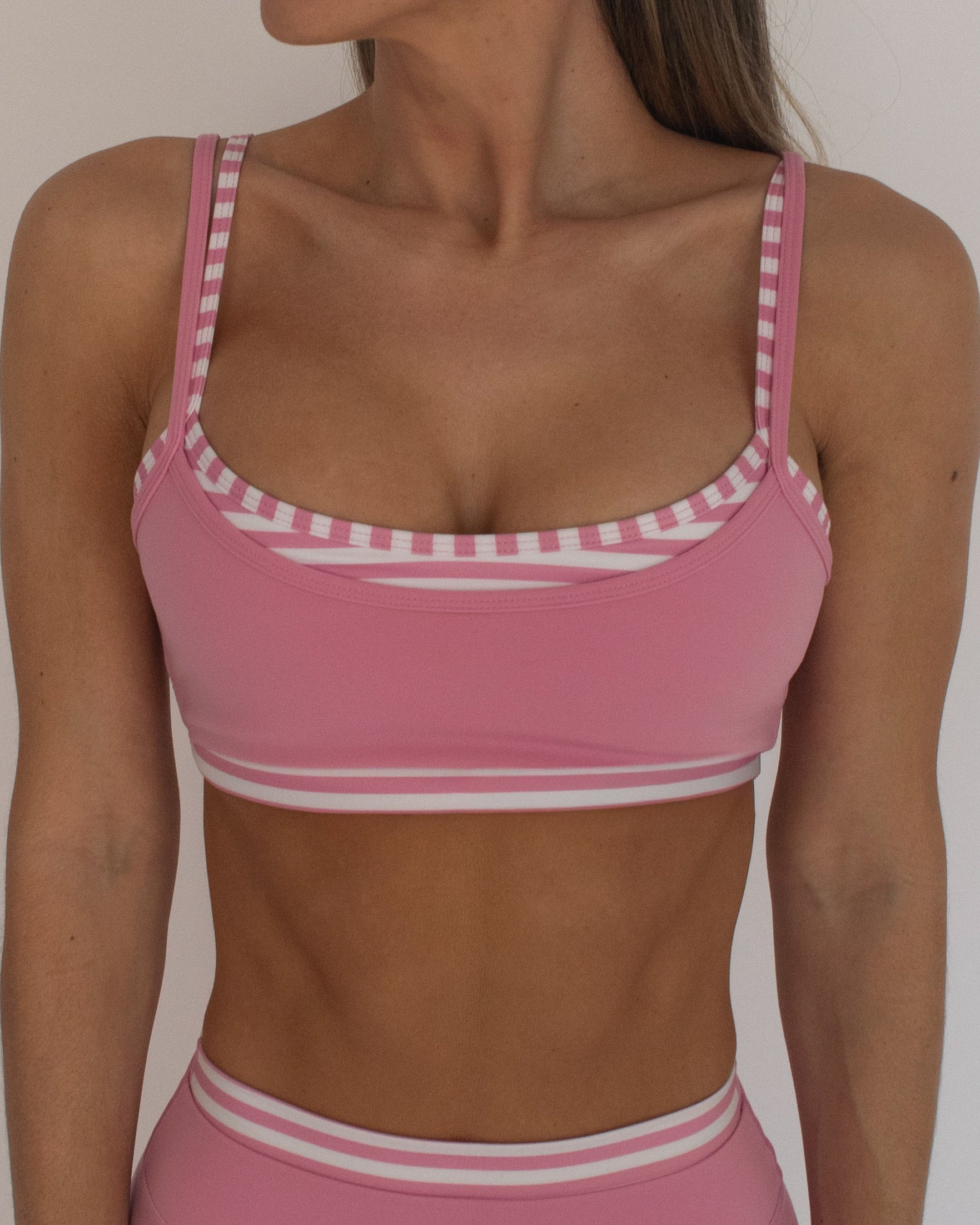Double Layer Scoop Bra - Petal Pink & Stripes