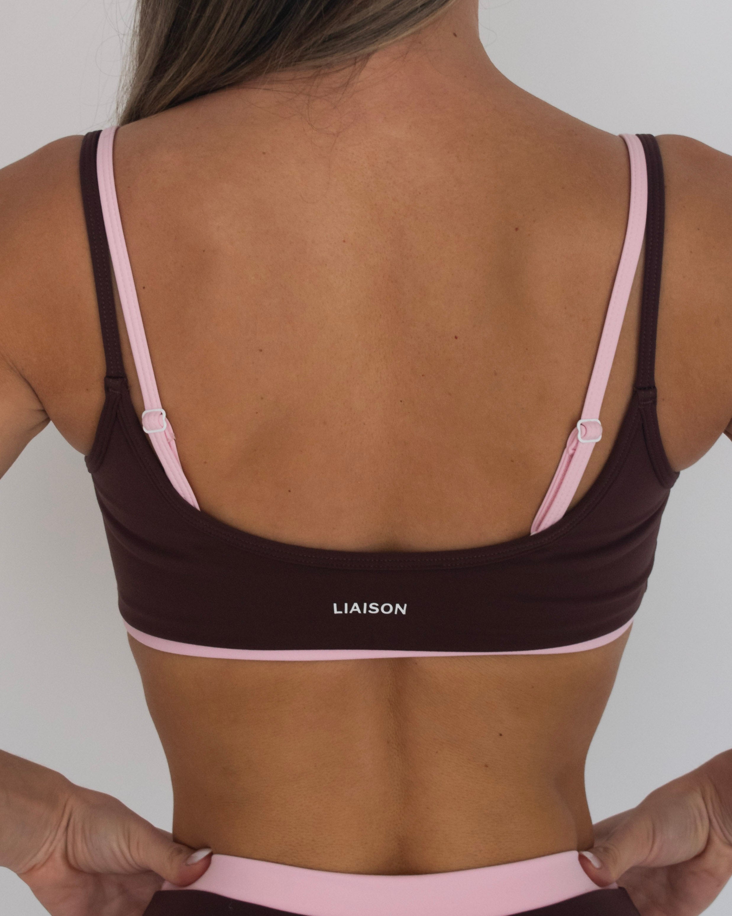 PRE-ORDER - Double Layer Scoop Bra - Mocha Brown & Soft Pink