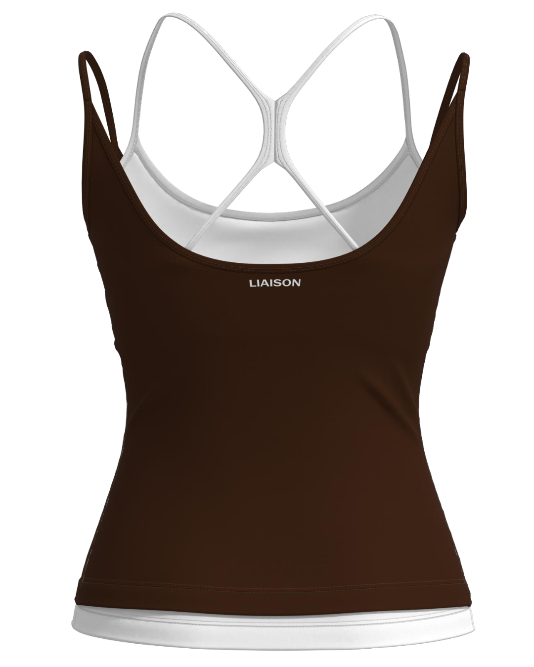 Double Layer Sporty Tank - Mocha Brown & White