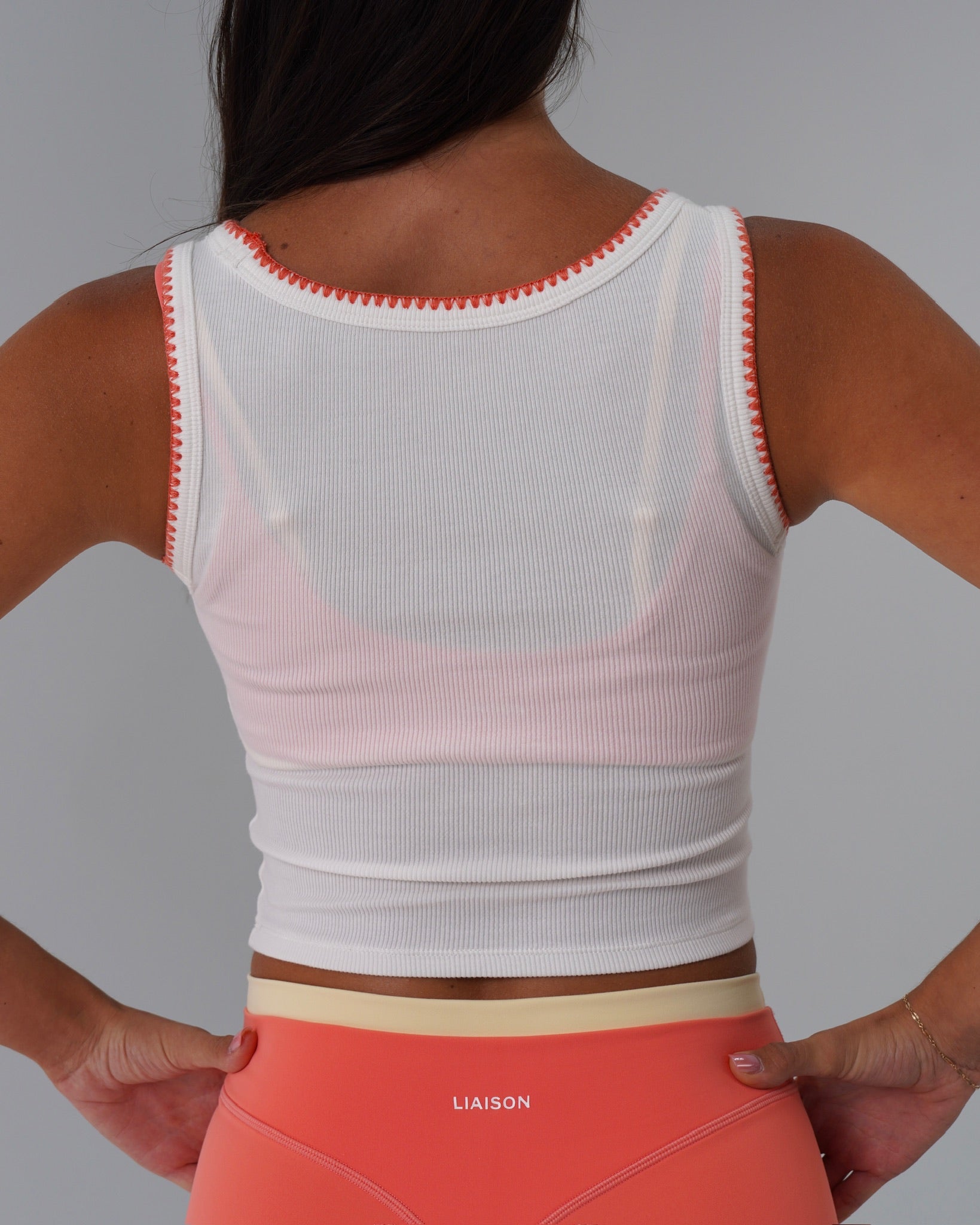 Signature Cotton Patch Tank - White & Guava