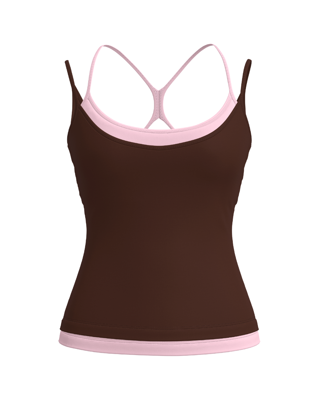 PRE-ORDER - Double Layer Sporty Tank - Mocha Brown & Soft Pink