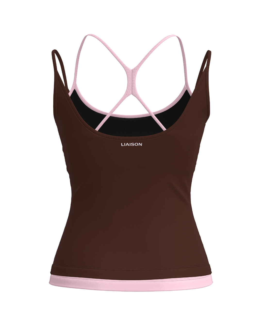 PRE-ORDER - Double Layer Sporty Tank - Mocha Brown & Soft Pink