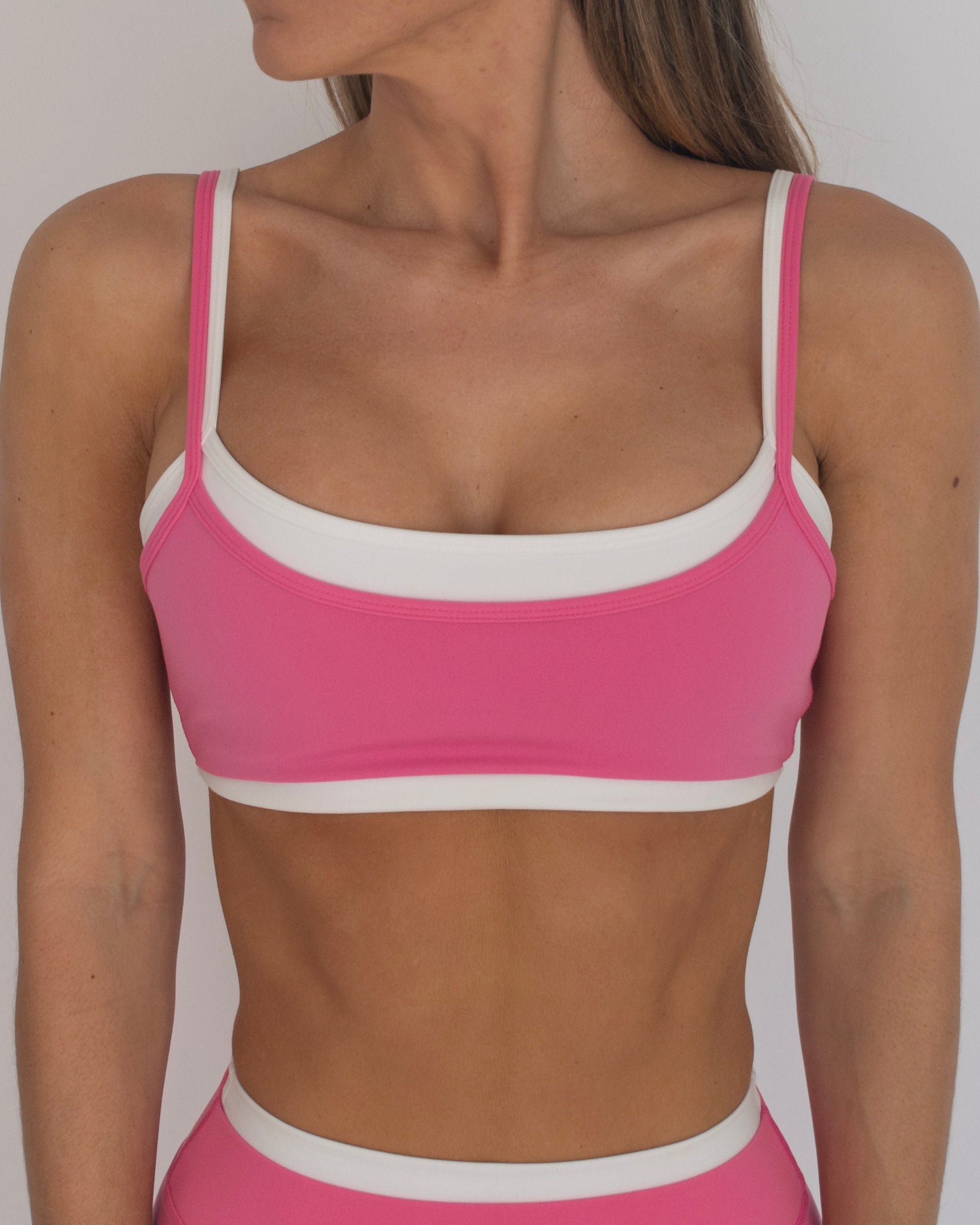 Double Layer Scoop Bra - Passion Pink & White