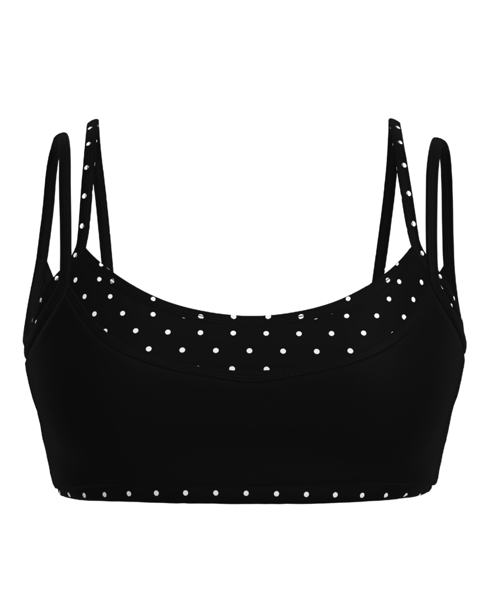 Double Layer Scoop Bra - Black & White Polka Dots
