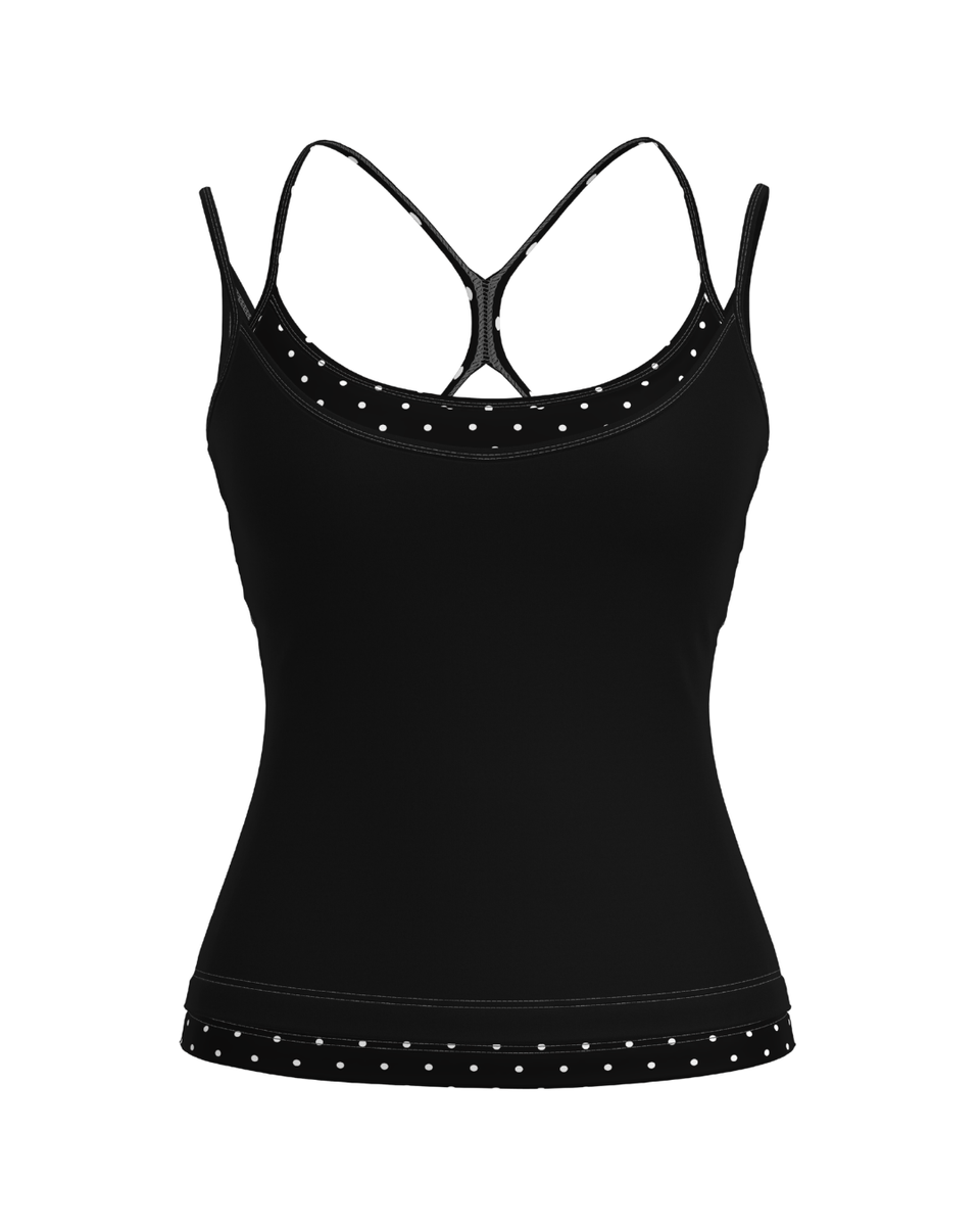 Double Layer Sporty Tank - Black & White Polka Dots