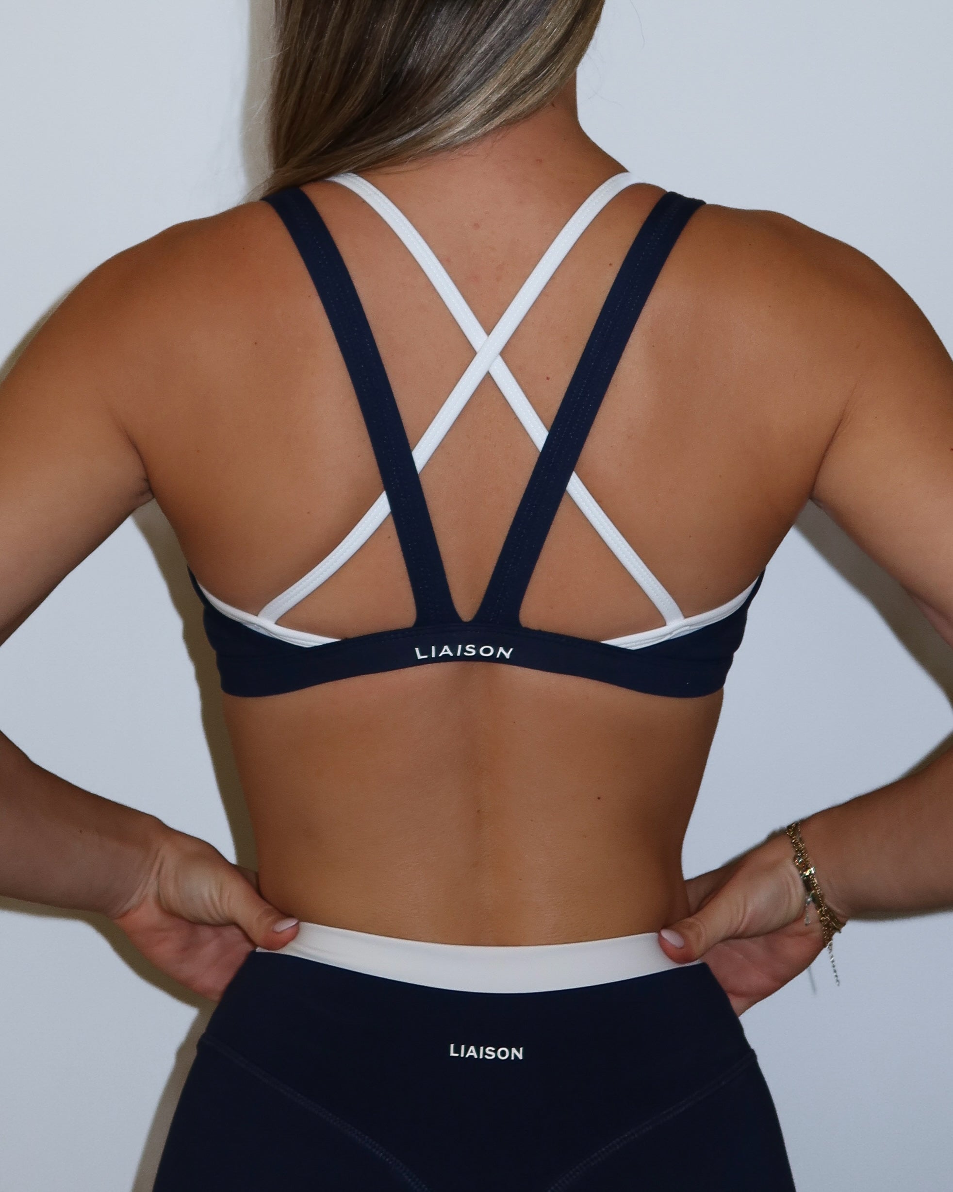 Double Layer Pulse Bra - Navy & White