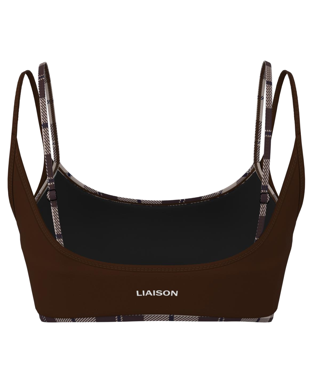 Double Layer Scoop Bra - Mocha Brown & Plaid