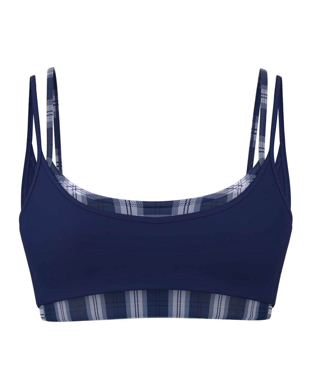 Double Layer Scoop Bra - Navy & Plaid
