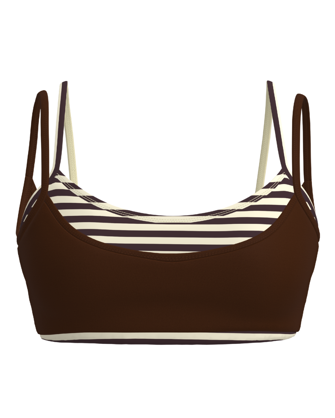 Double Layer Scoop Bra - Mocha Brown & Banana Stripes
