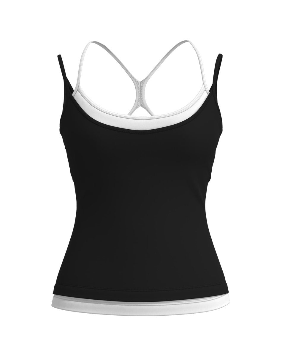 白黒2枚セットwerthy ASYMMETRY TANK(Cup in) Double Layer Sporty Tank - Black & White