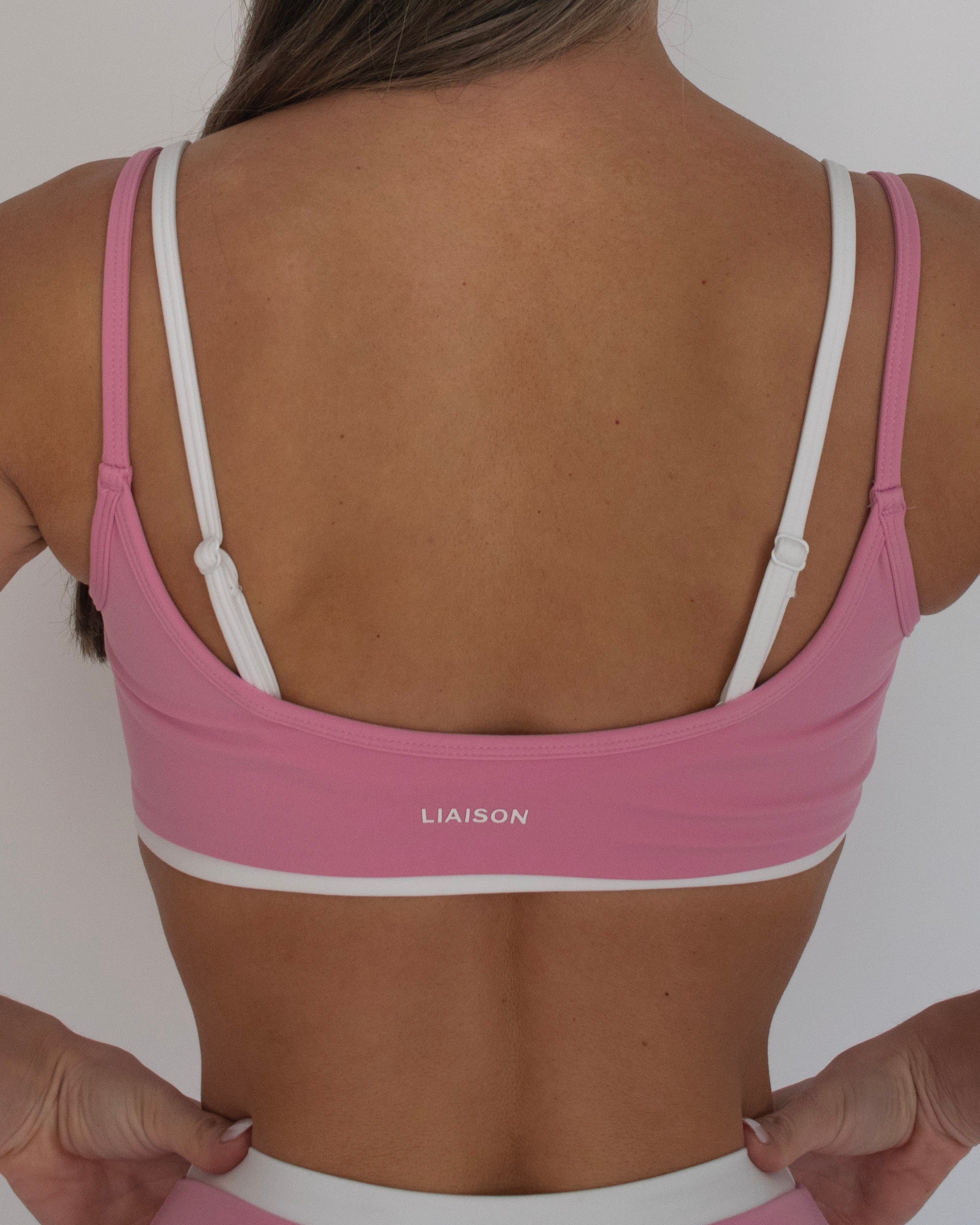 Double Layer Scoop Bra - Petal Pink & White