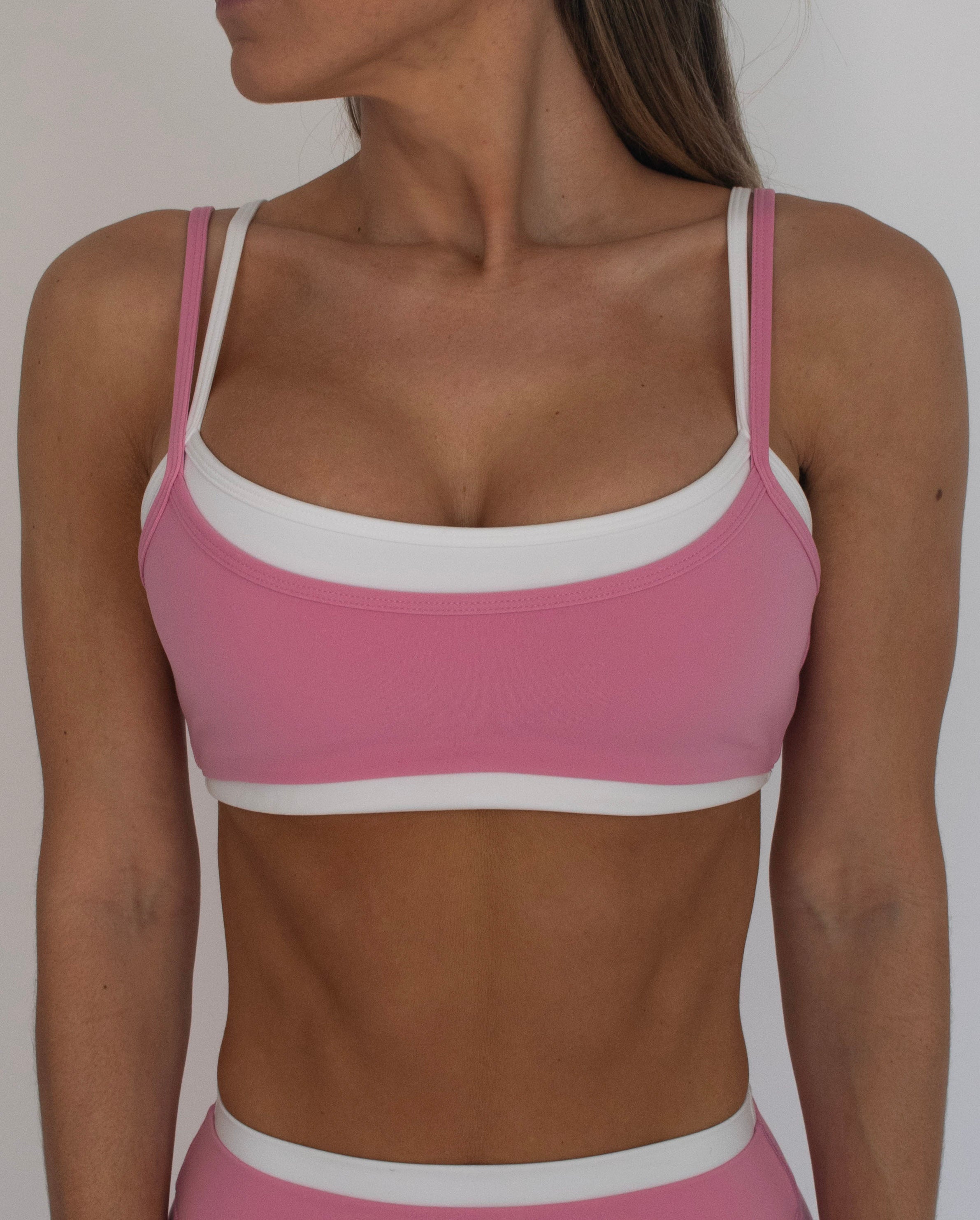 Double Layer Scoop Bra - Petal Pink & White