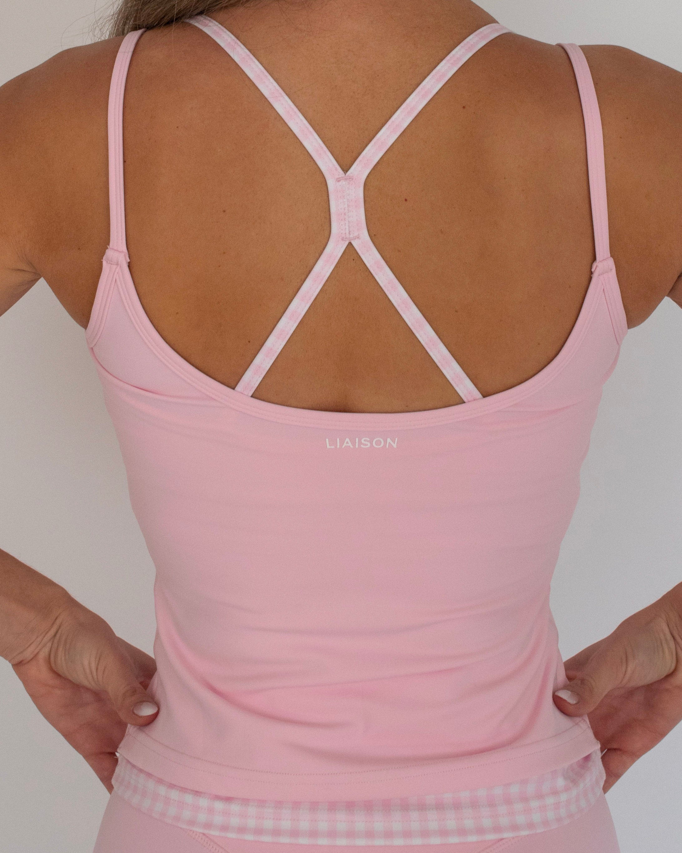 Double Layer Sporty Tank - Soft Pink & Gingham