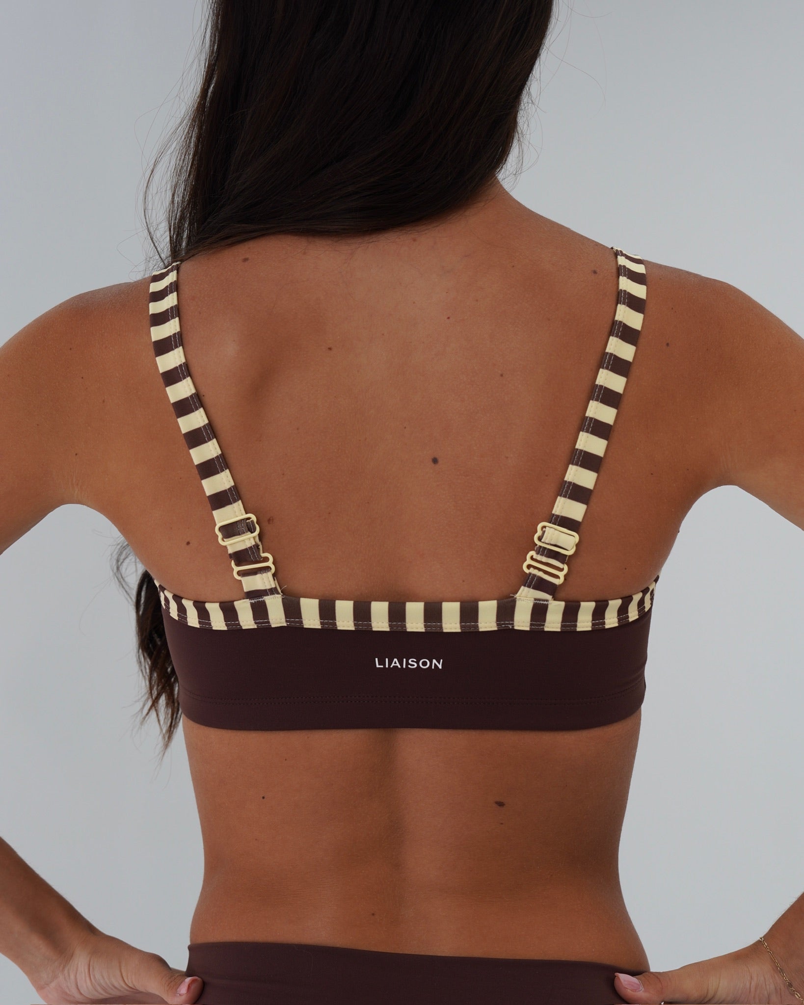 Basic Contrast Bra - Mocha Brown & Banana Stripes