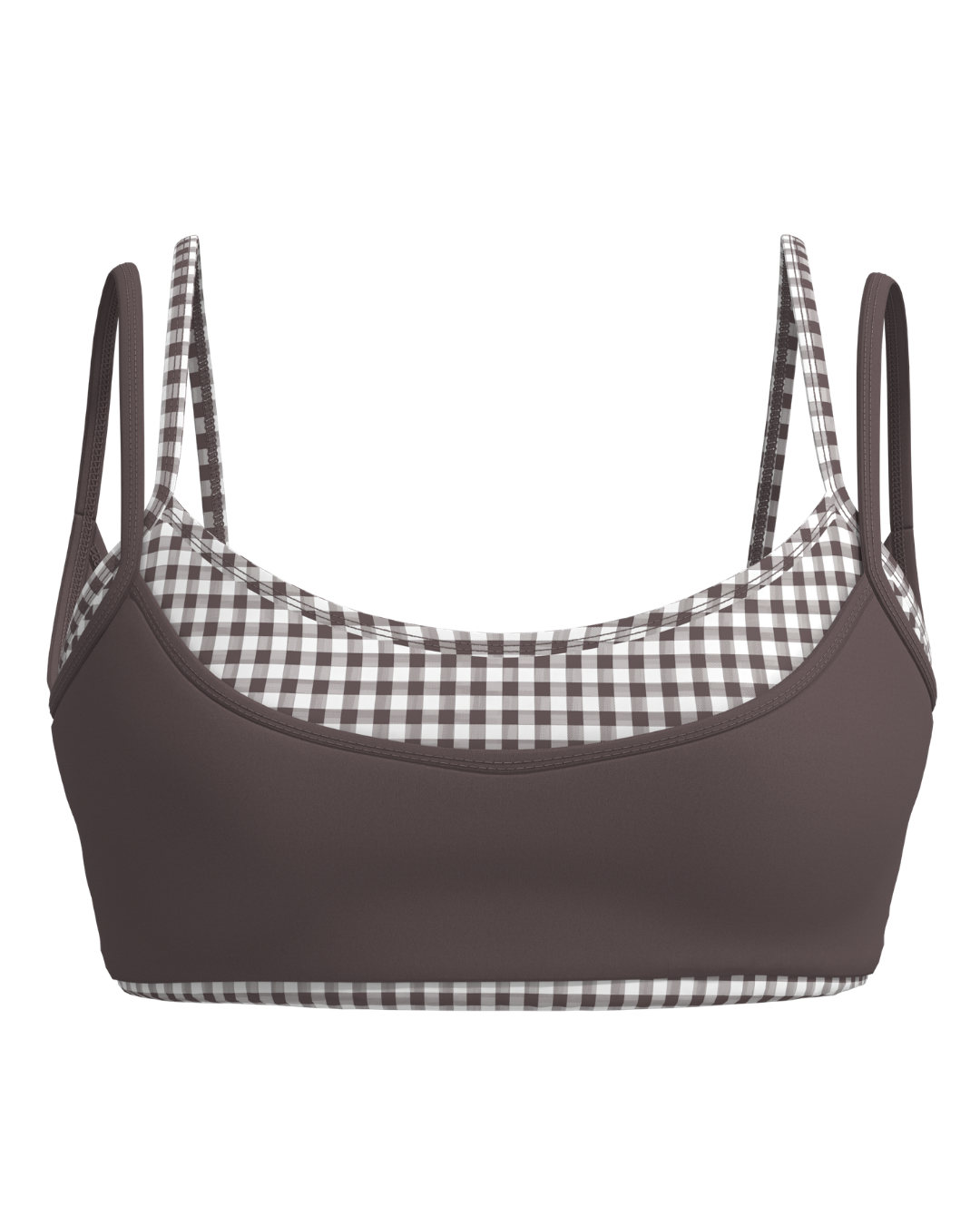 Double Layer Scoop Bra - Ash Brown & Gingham