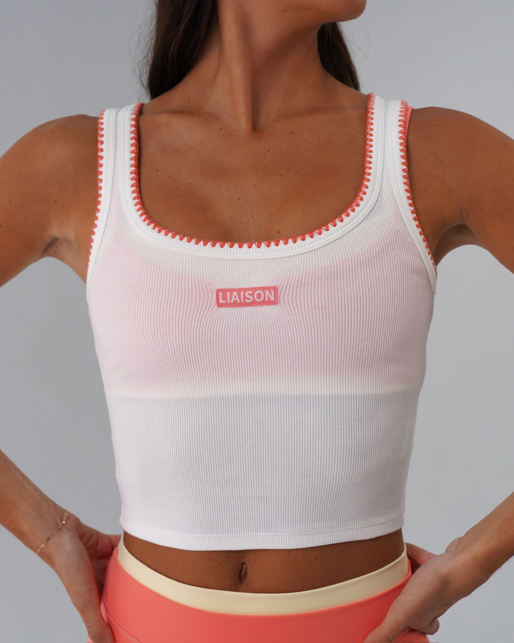 Signature Cotton Patch Tank - White & Guava