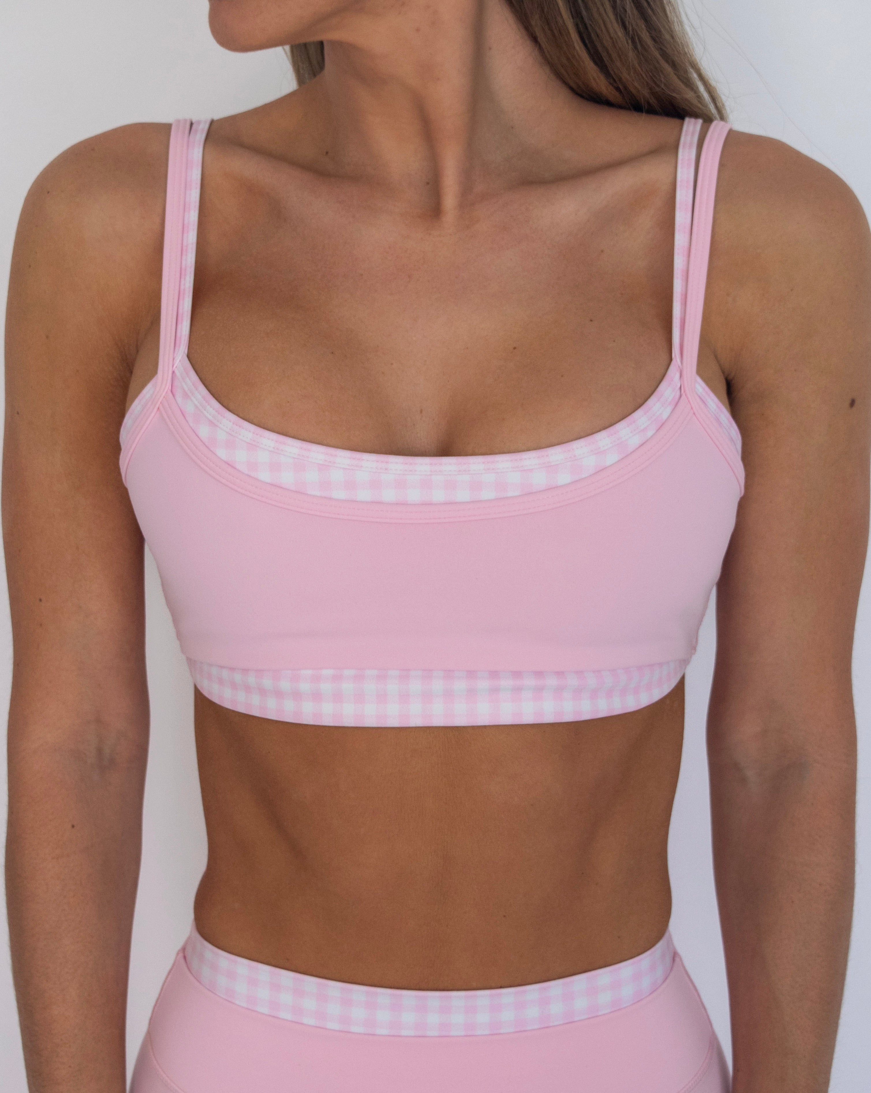 Double Layer Scoop Bra - Soft Pink & Gingham