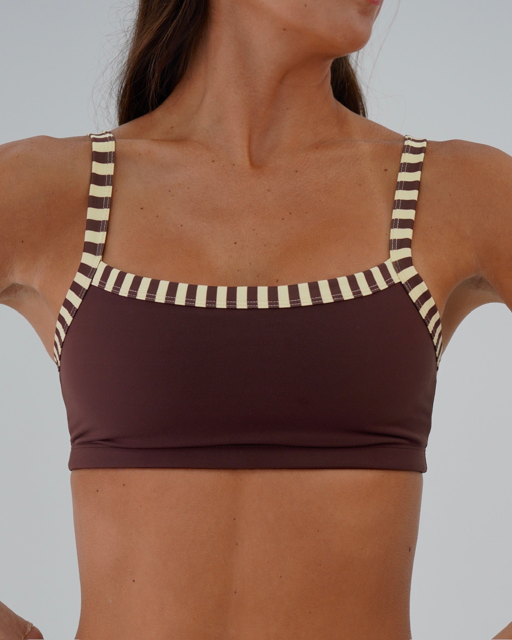 Basic Contrast Bra - Mocha Brown & Banana Stripes