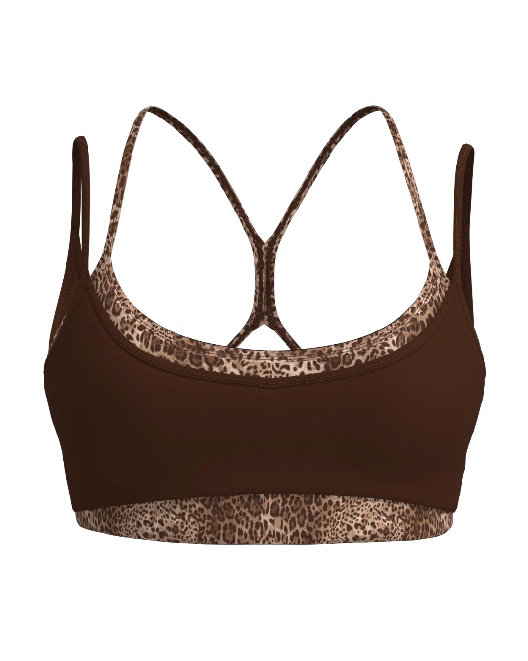 Double Layer Sporty Scoop Bra - Mocha Brown & Wild Side