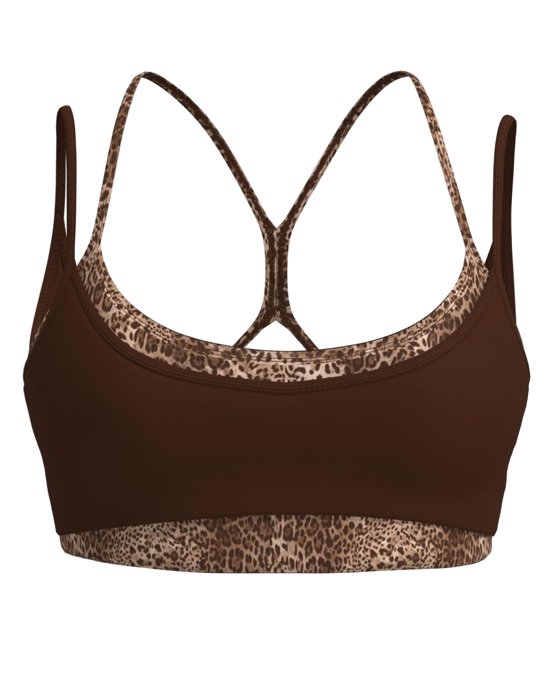 Double Layer Sporty Scoop Bra - Mocha Brown & Wild Side