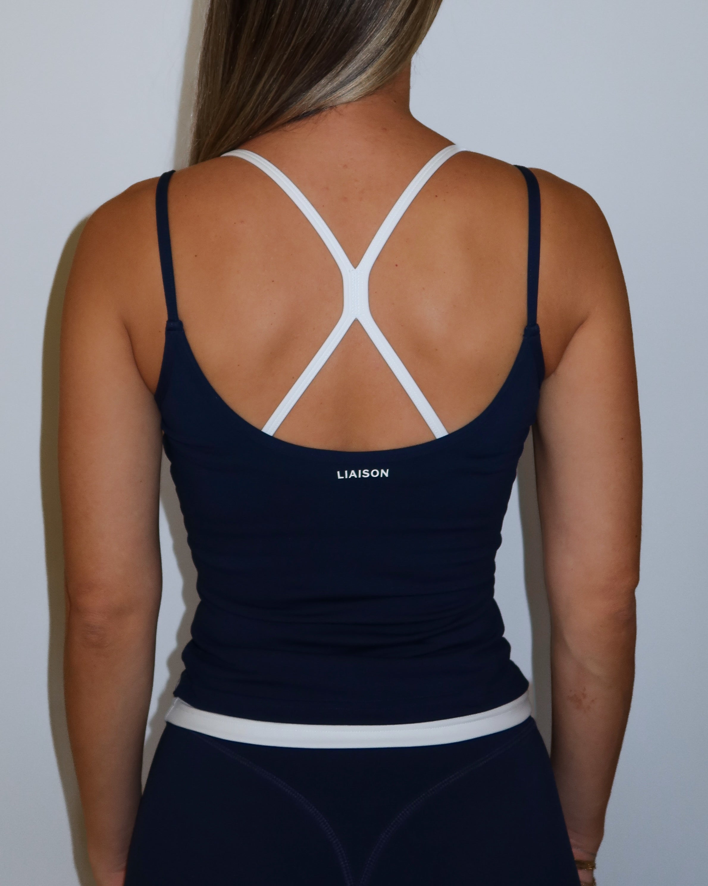 Double Layer Sporty Tank - Navy & White