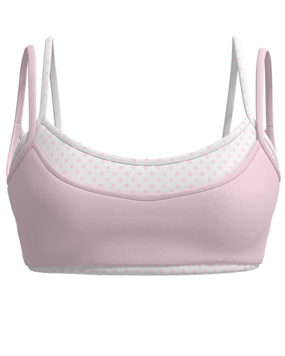 Double Layer Scoop Bra - Soft Pink & White Polka Dots