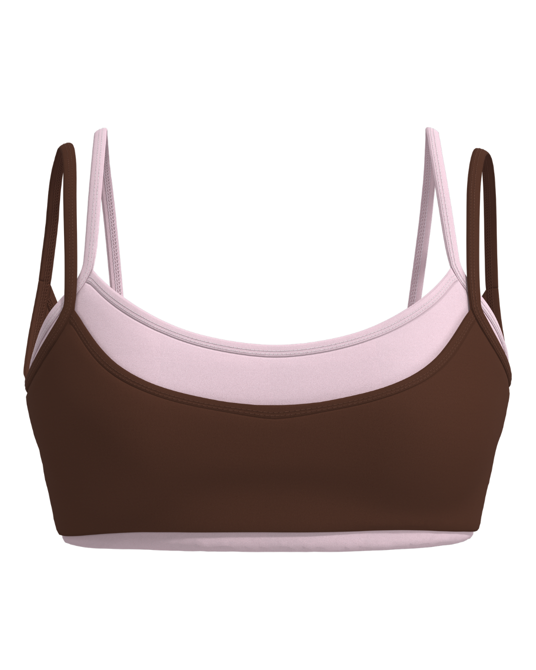 PRE-ORDER - Double Layer Scoop Bra - Mocha Brown & Soft Pink