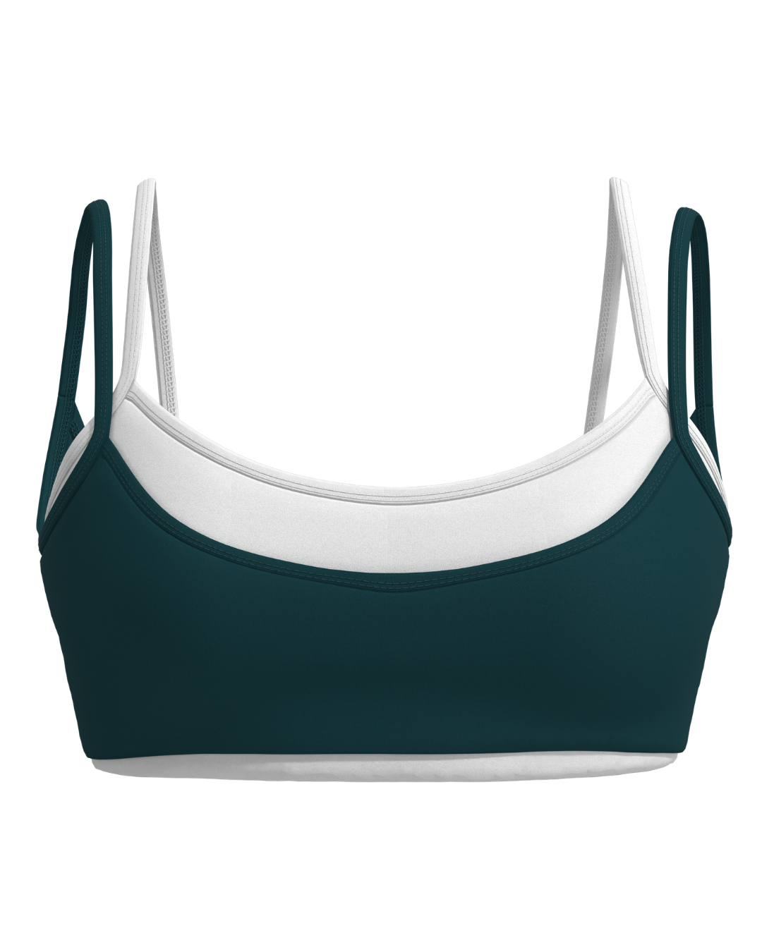 Double Layer Scoop Bra (text logo) - Deep Teal & White