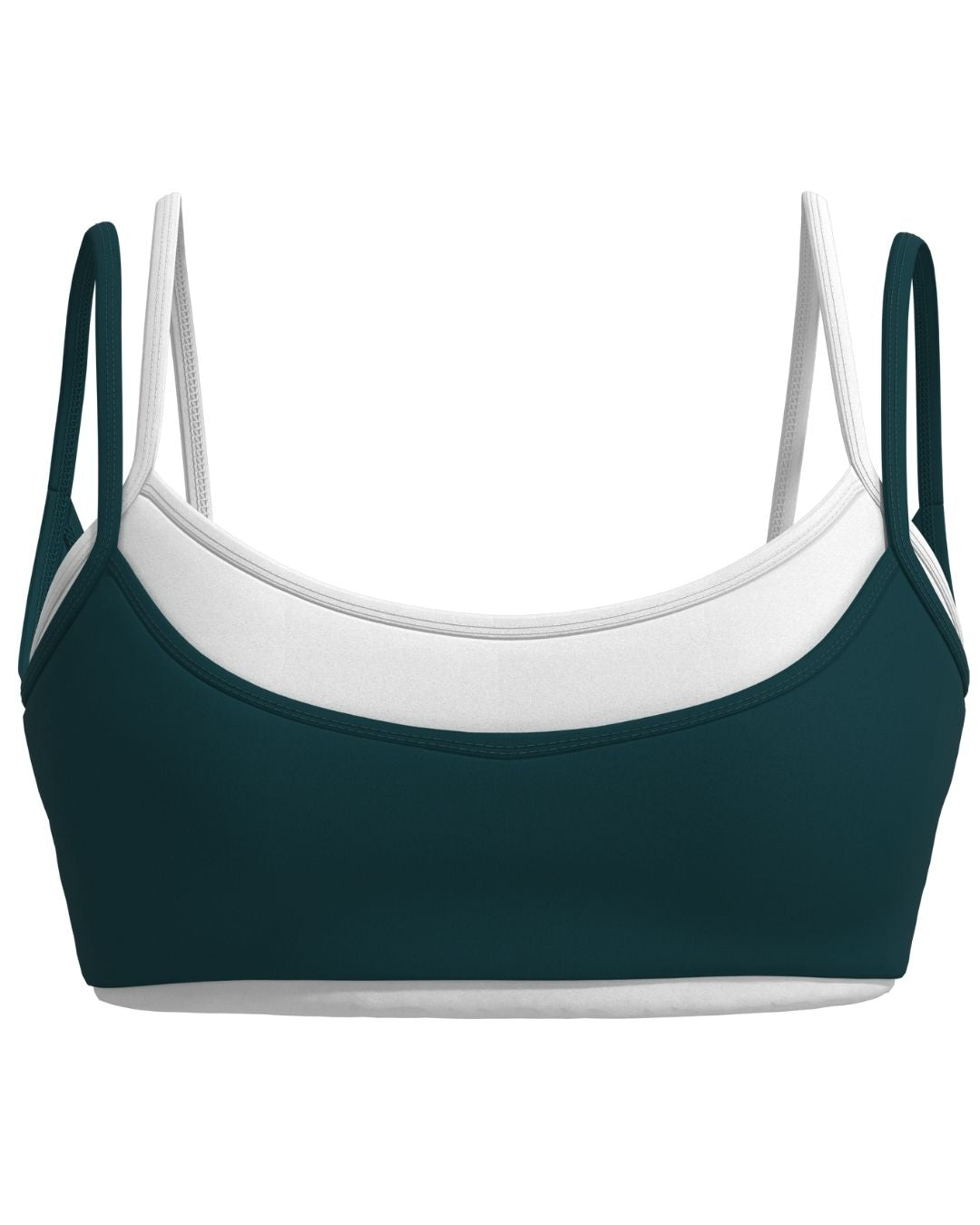 Double Layer Scoop Bra (text logo) - Deep Teal & White