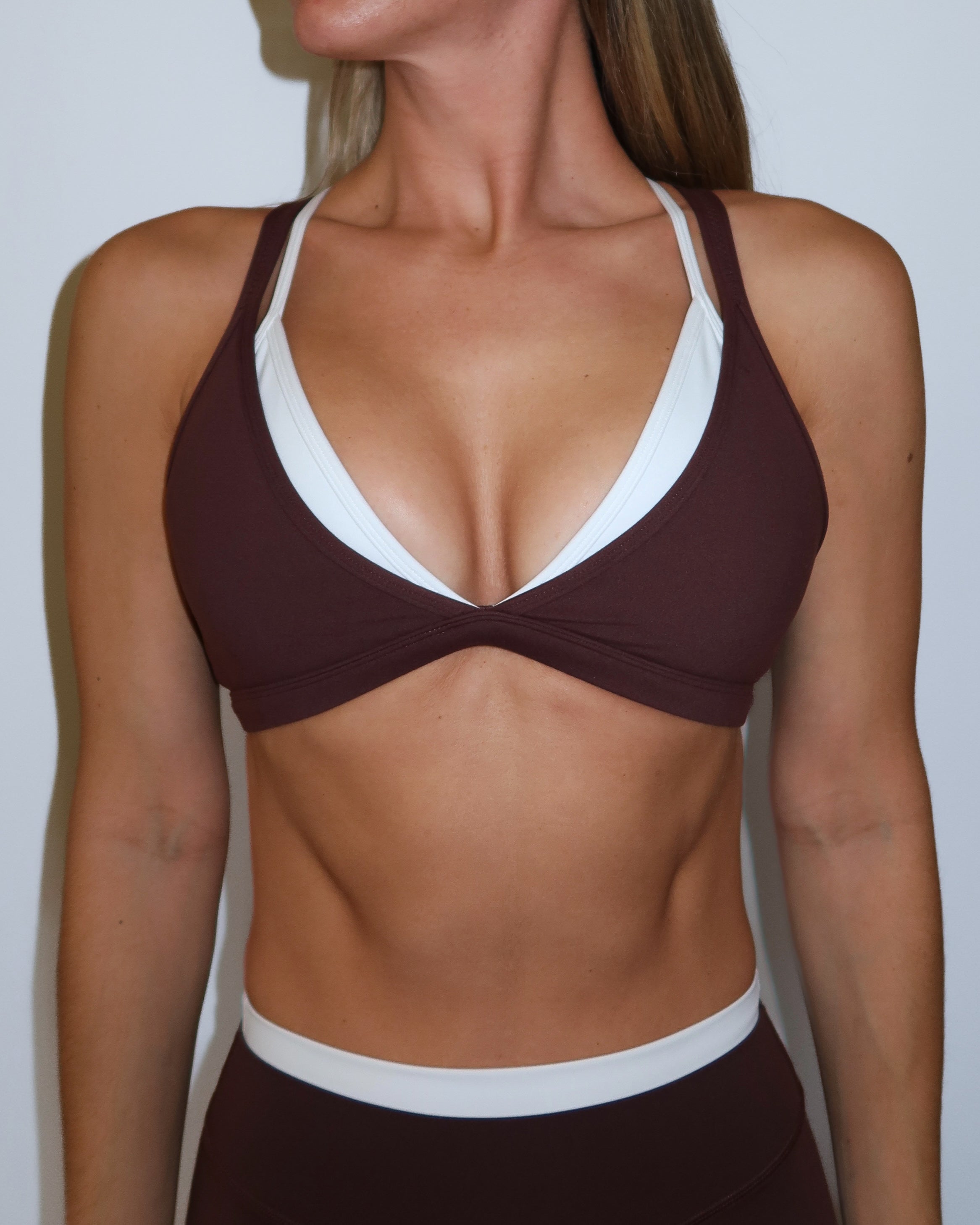 Double Layer Pulse Bra - Mocha Brown & White