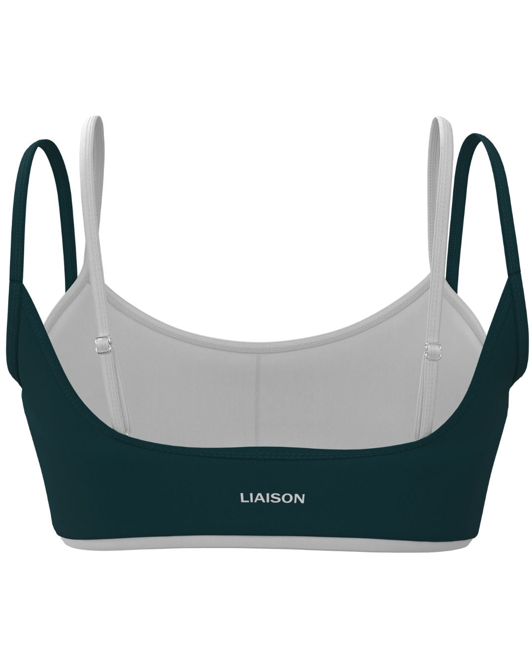 Double Layer Scoop Bra (text logo) - Deep Teal & White