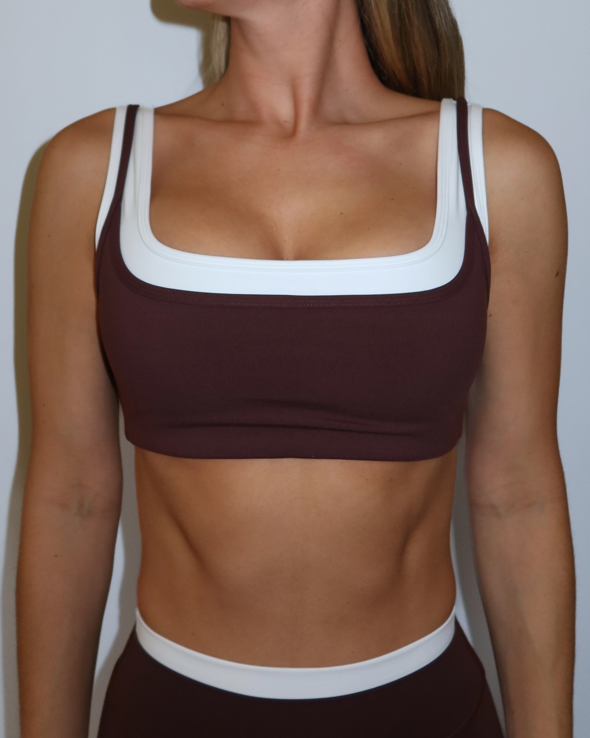 Double Layer Core Bra - Mocha Brown & White