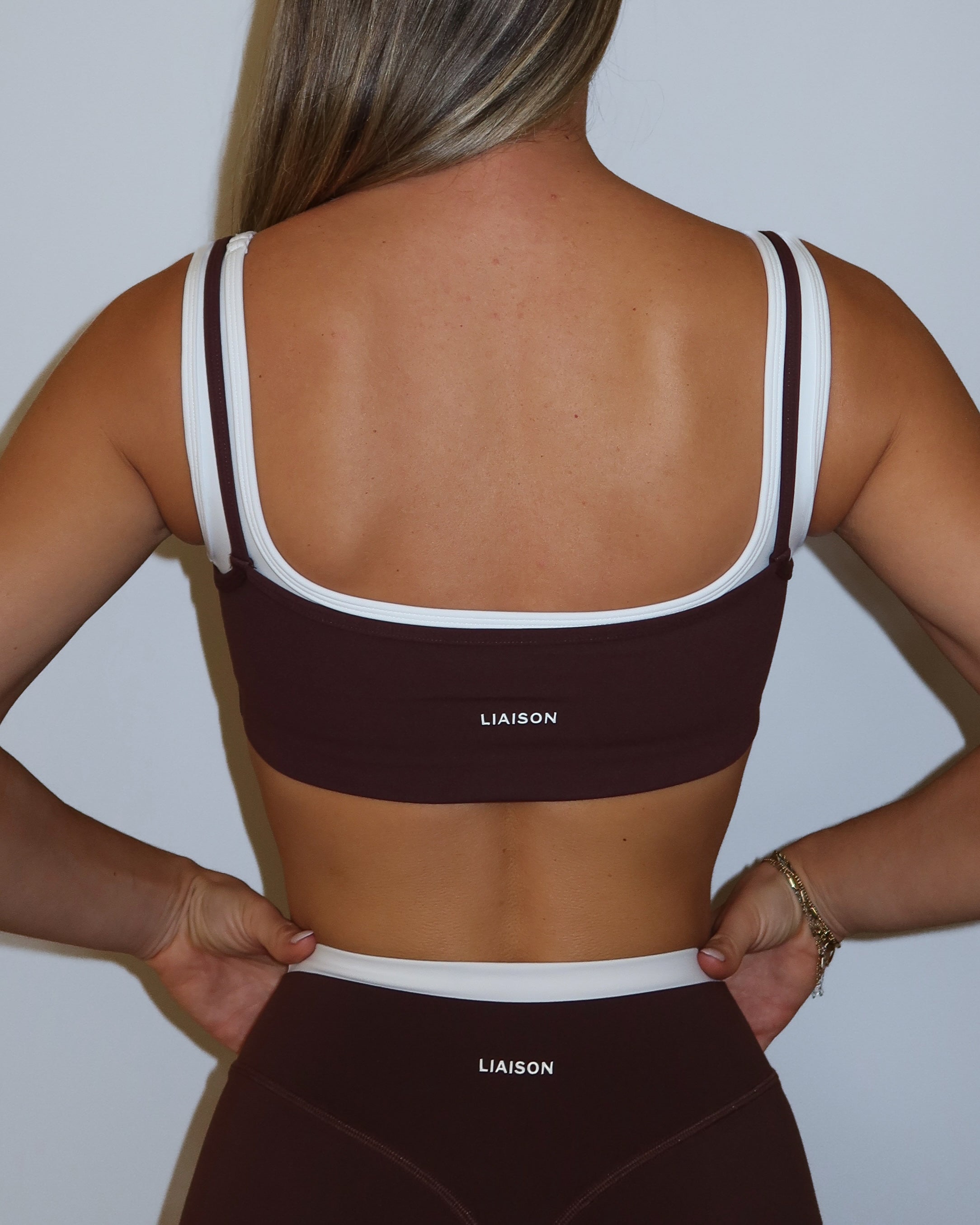 Double Layer Core Bra - Mocha Brown & White