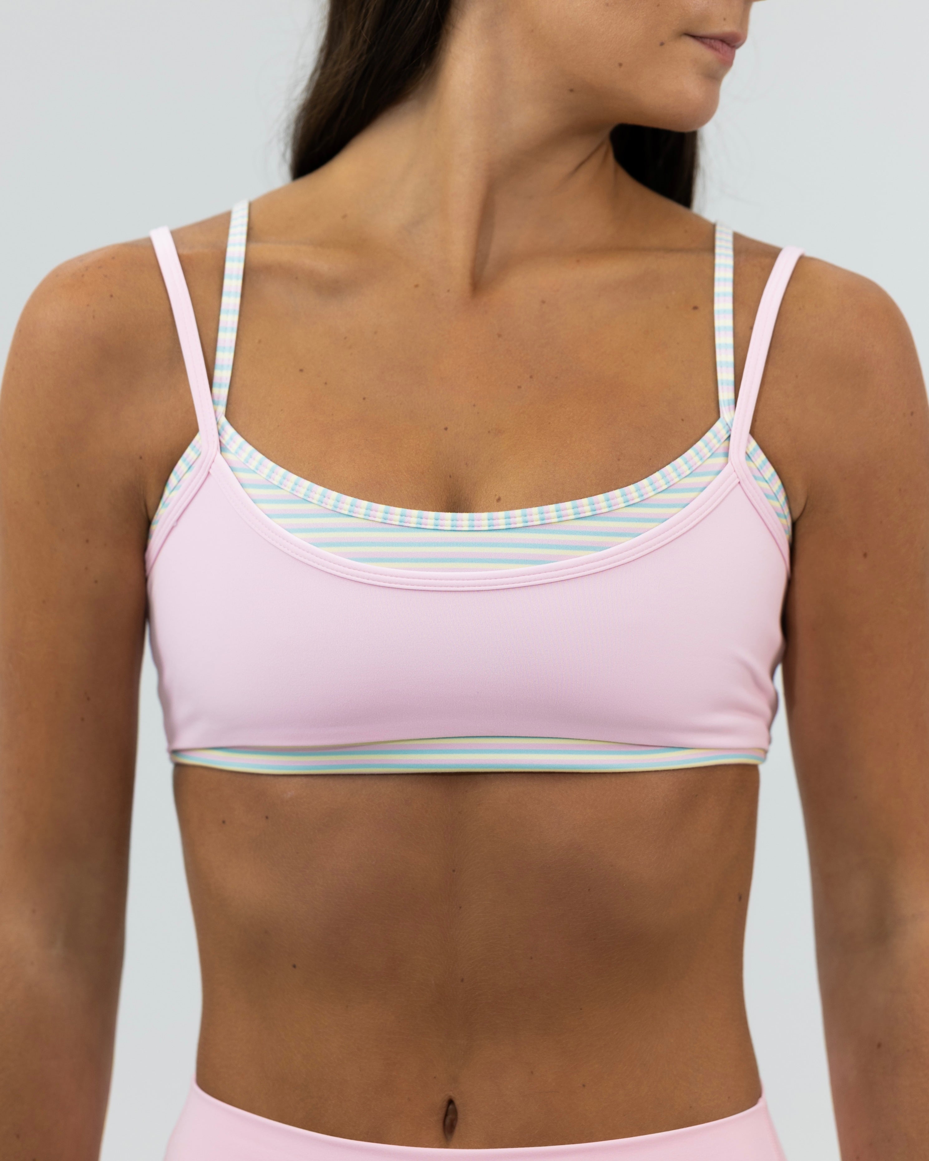 Double Layer Scoop Bra - Soft Pink & Retro Stripes