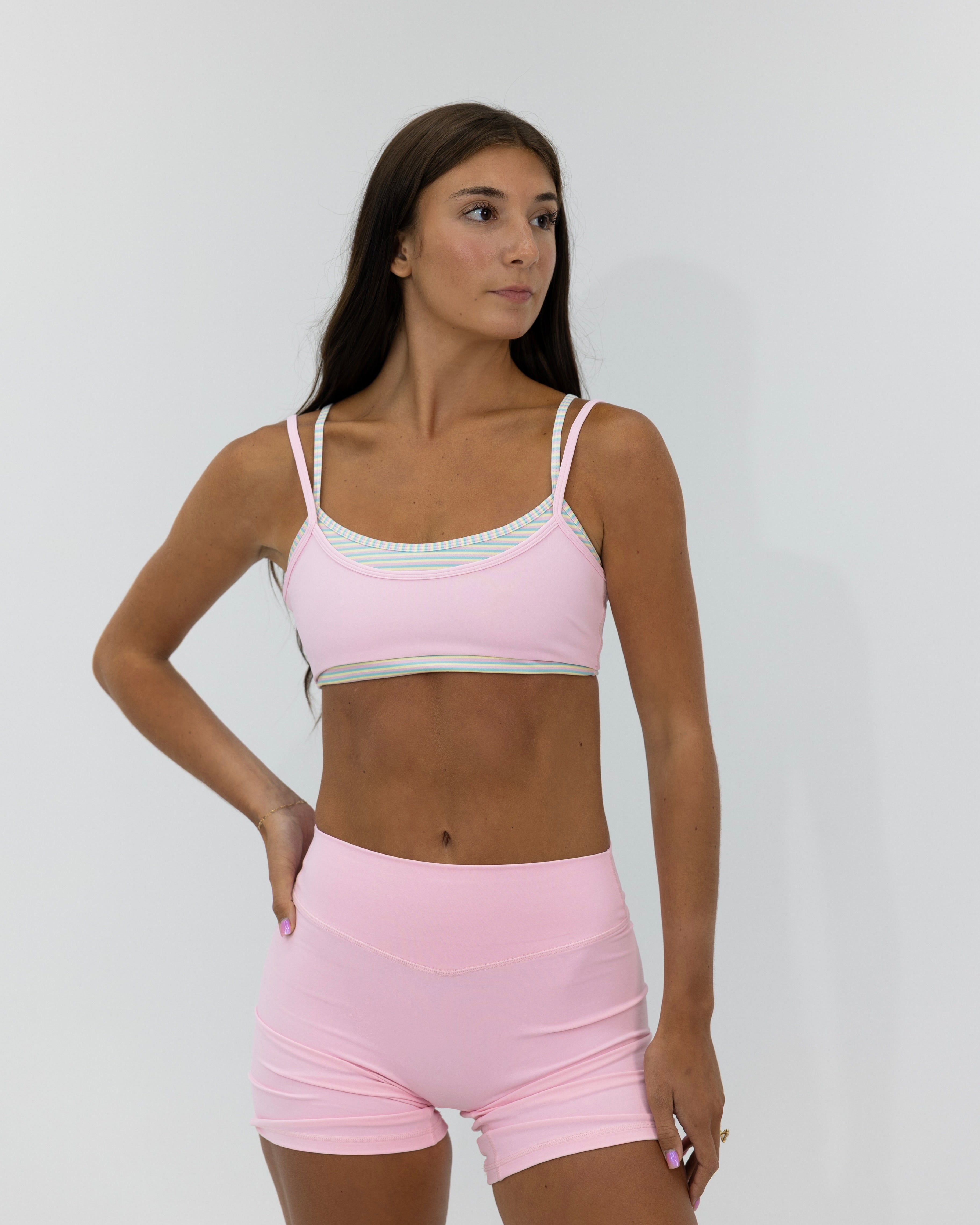 Double Layer Scoop Bra - Soft Pink & Retro Stripes
