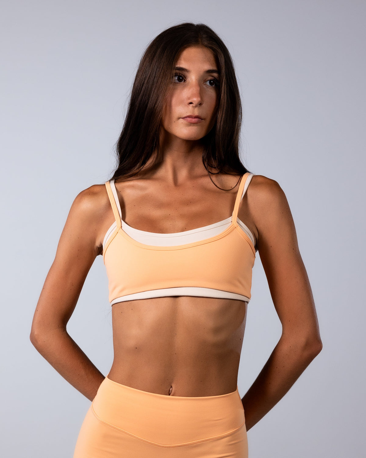 Double Layer Scoop Bra - Apricot & Sand