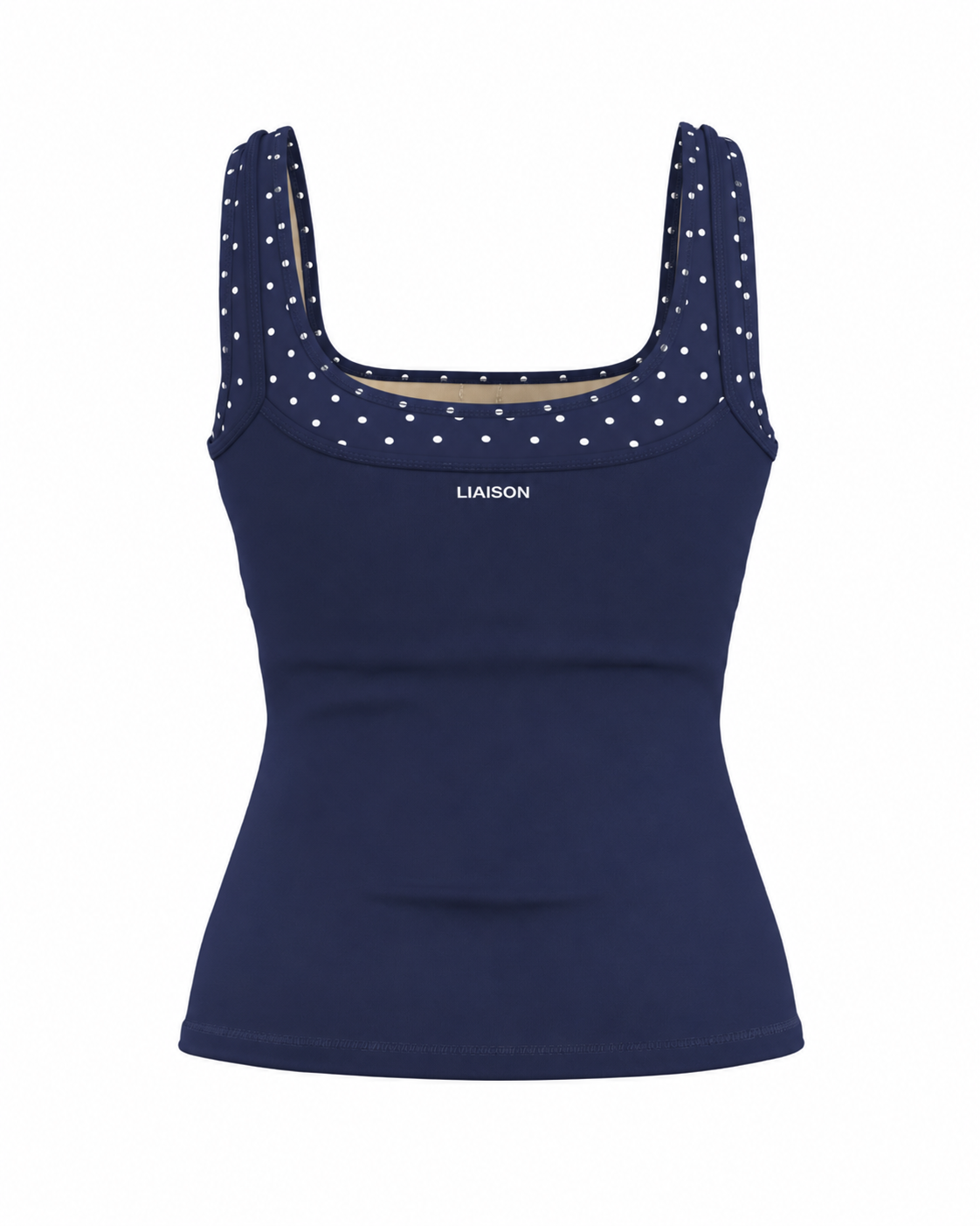 Double Layer Core Tank - Navy & White Polka Dots