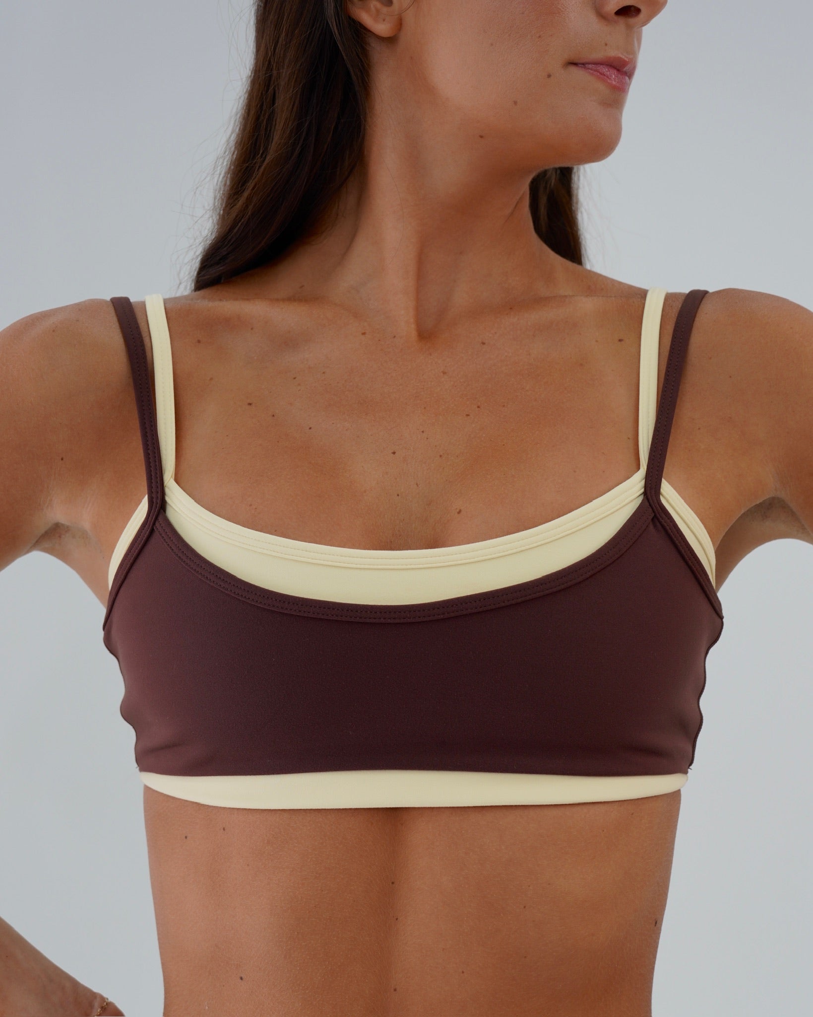 Double Layer Scoop Bra - Mocha Brown & Daylight