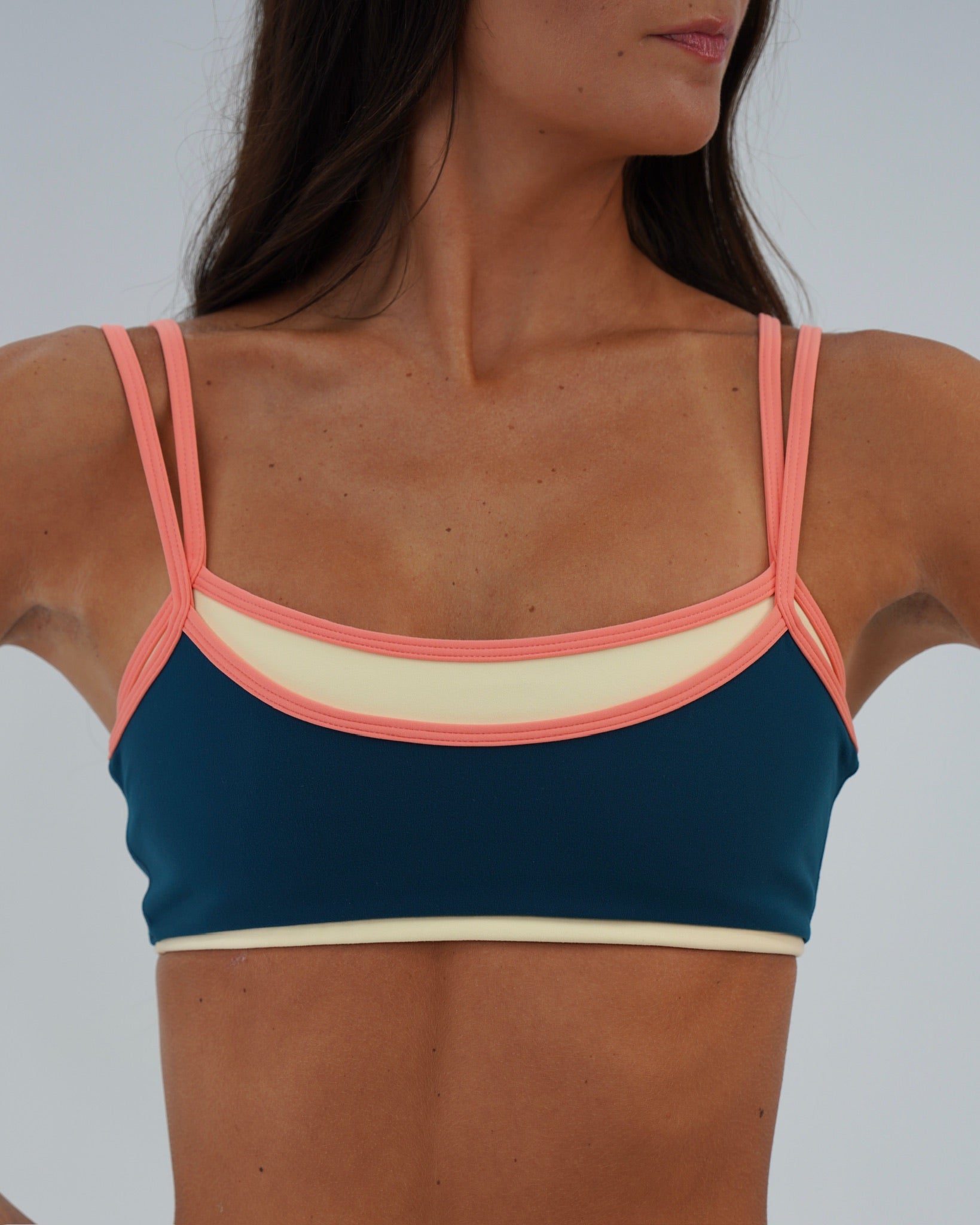 Multi-Color Double Layer Scoop Bra - Tropic