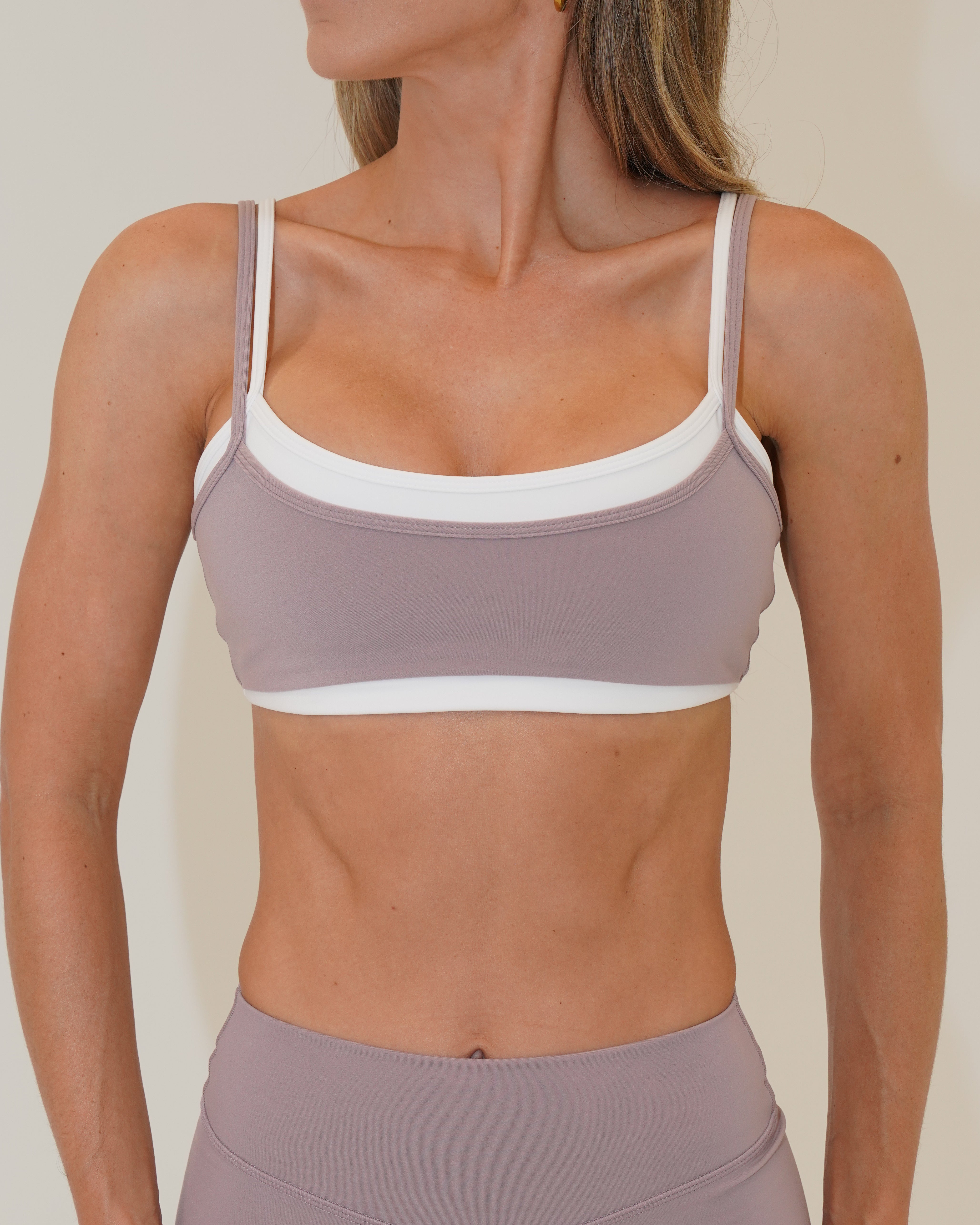 Double Layer Scoop Bra - Mauve & White