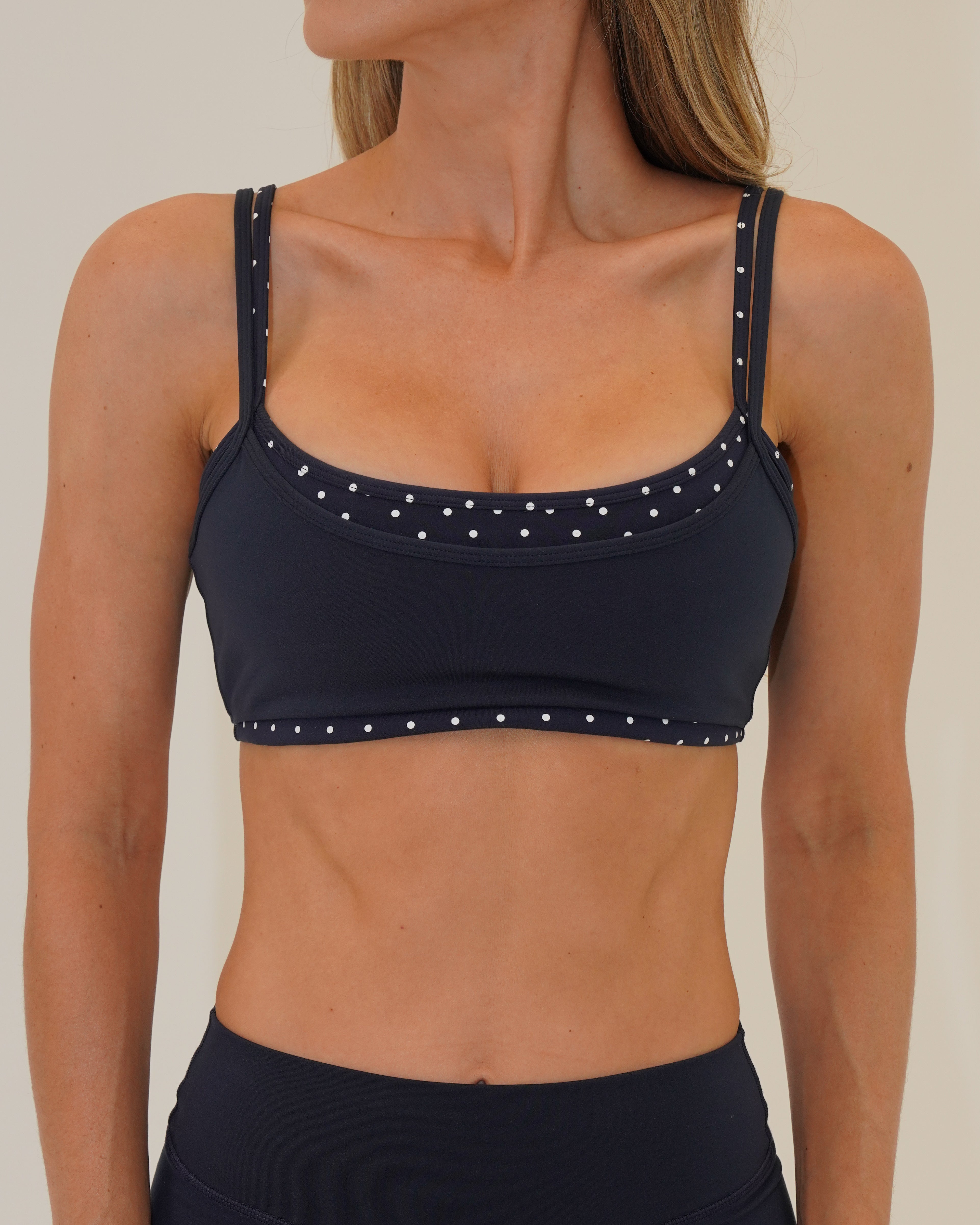 Double Layer Scoop Bra - Cypress & White Polka Dots