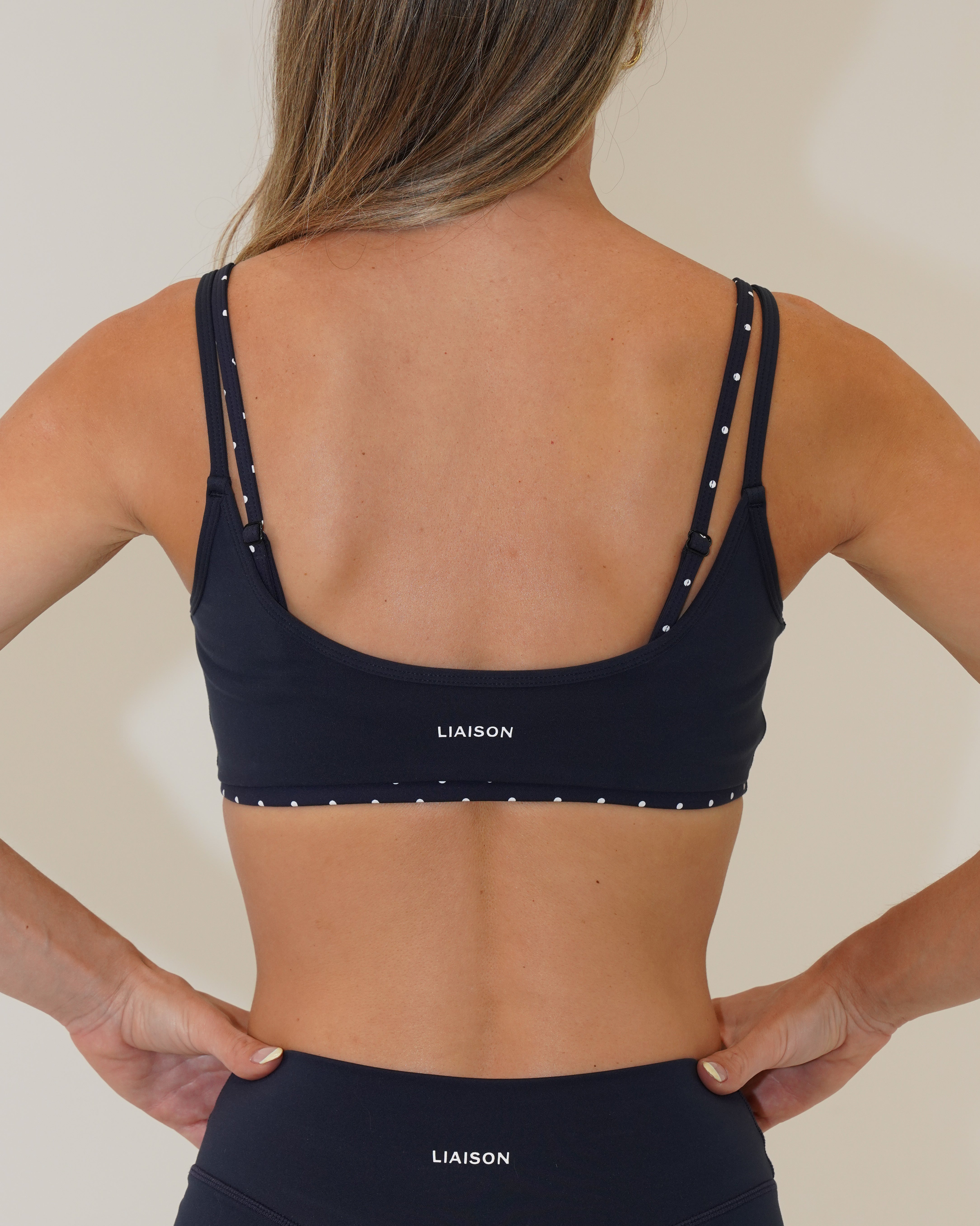Double Layer Scoop Bra - Cypress & White Polka Dots